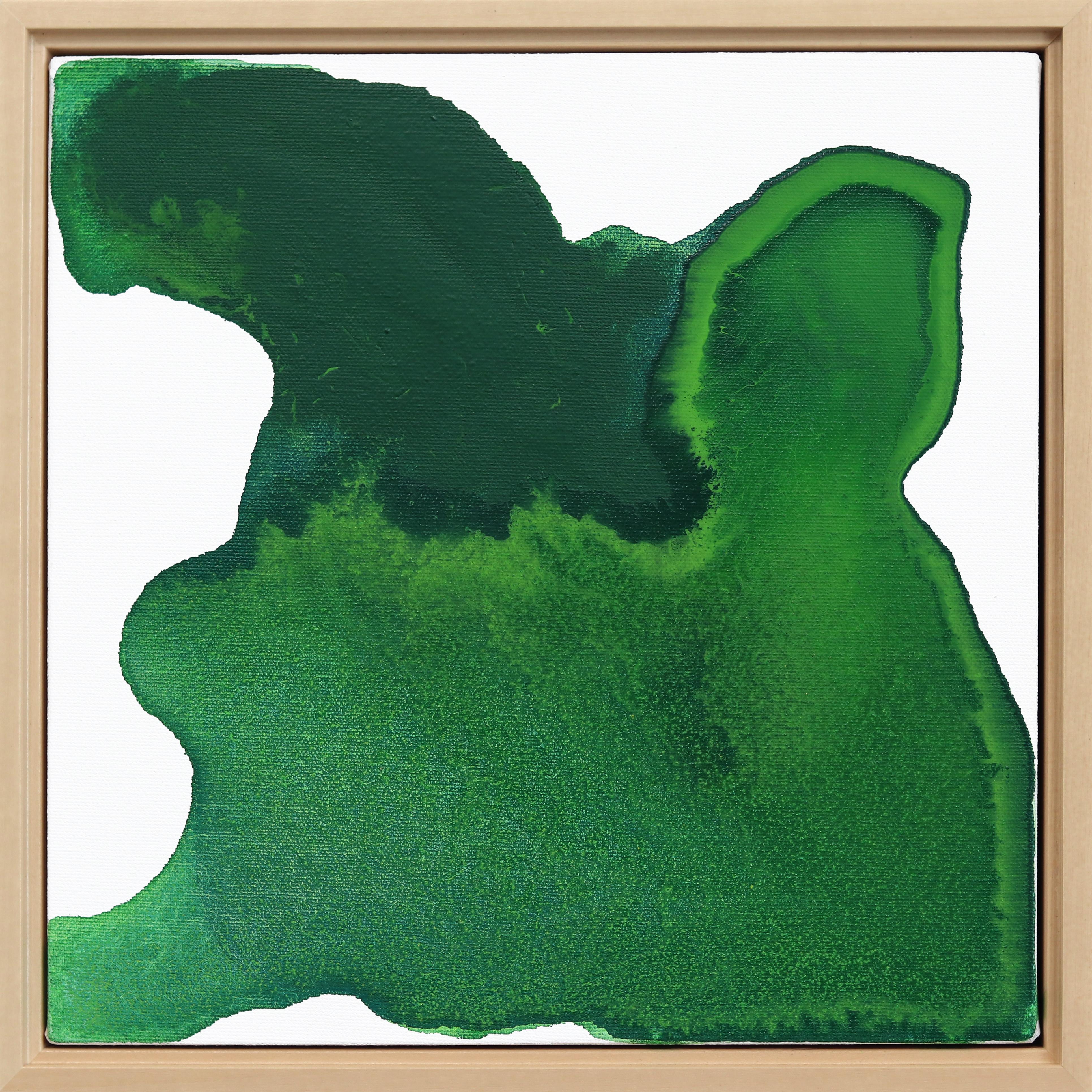 Happy Times - Gerahmtes Original Grün Minimalistische Abstrakte Zeitgenössische Kunst