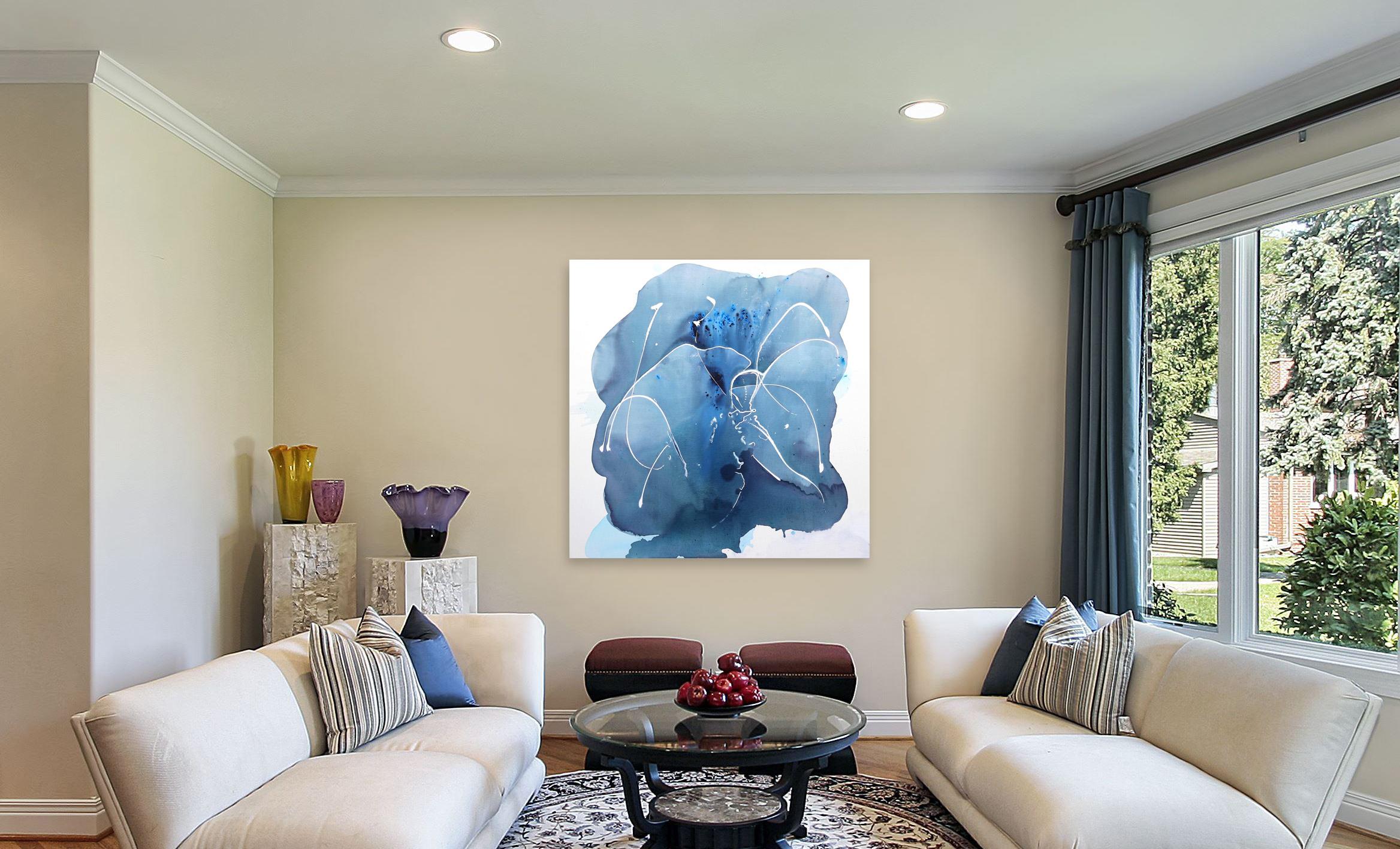 In The Zone - Grande peinture abstraite contemporaine minimaliste bleue surdimensionnée - Painting de Clara Berta