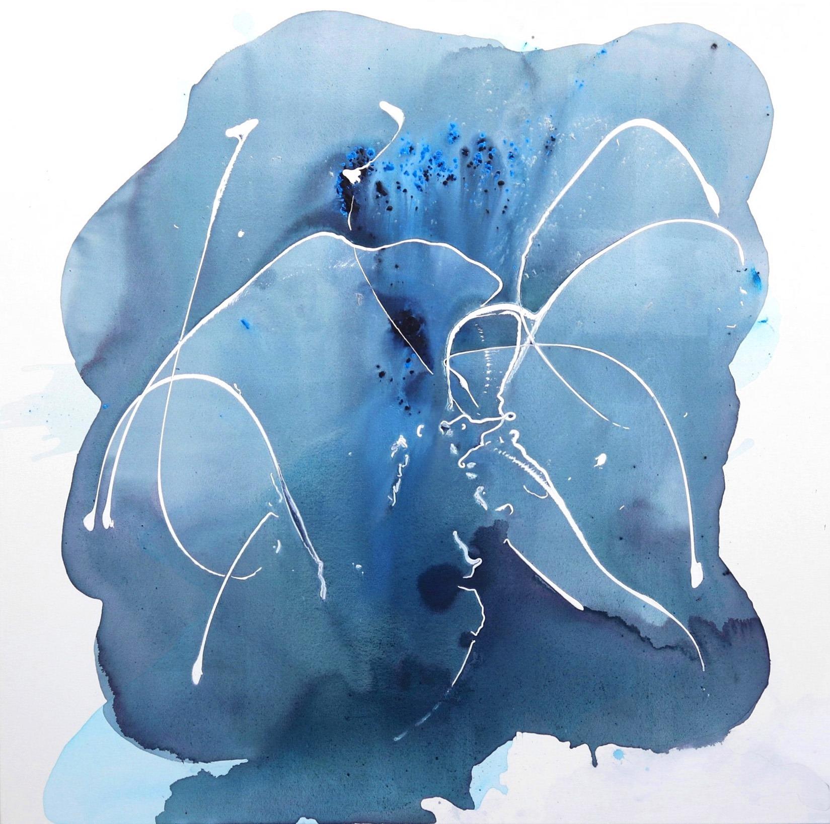 Abstract Painting Clara Berta - In The Zone - Grande peinture abstraite contemporaine minimaliste bleue surdimensionnée