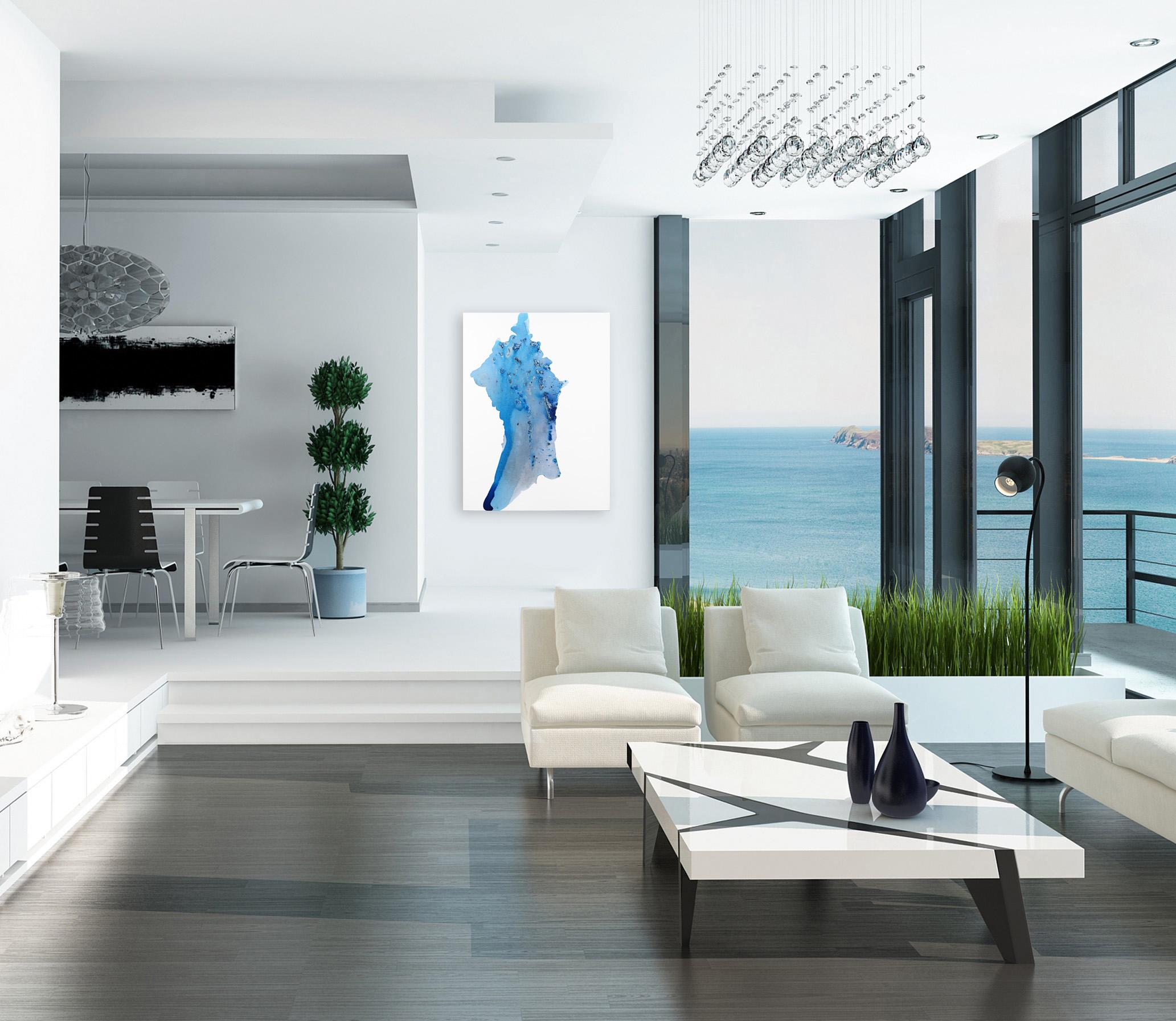 Island Blue - Pittura contemporanea di paesaggio acquatico blu oceano - Painting Minimalismo di Clara Berta