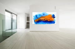 Island in the Sky  -  Large Blue Ocean and Orange Sunset Abstract Painting