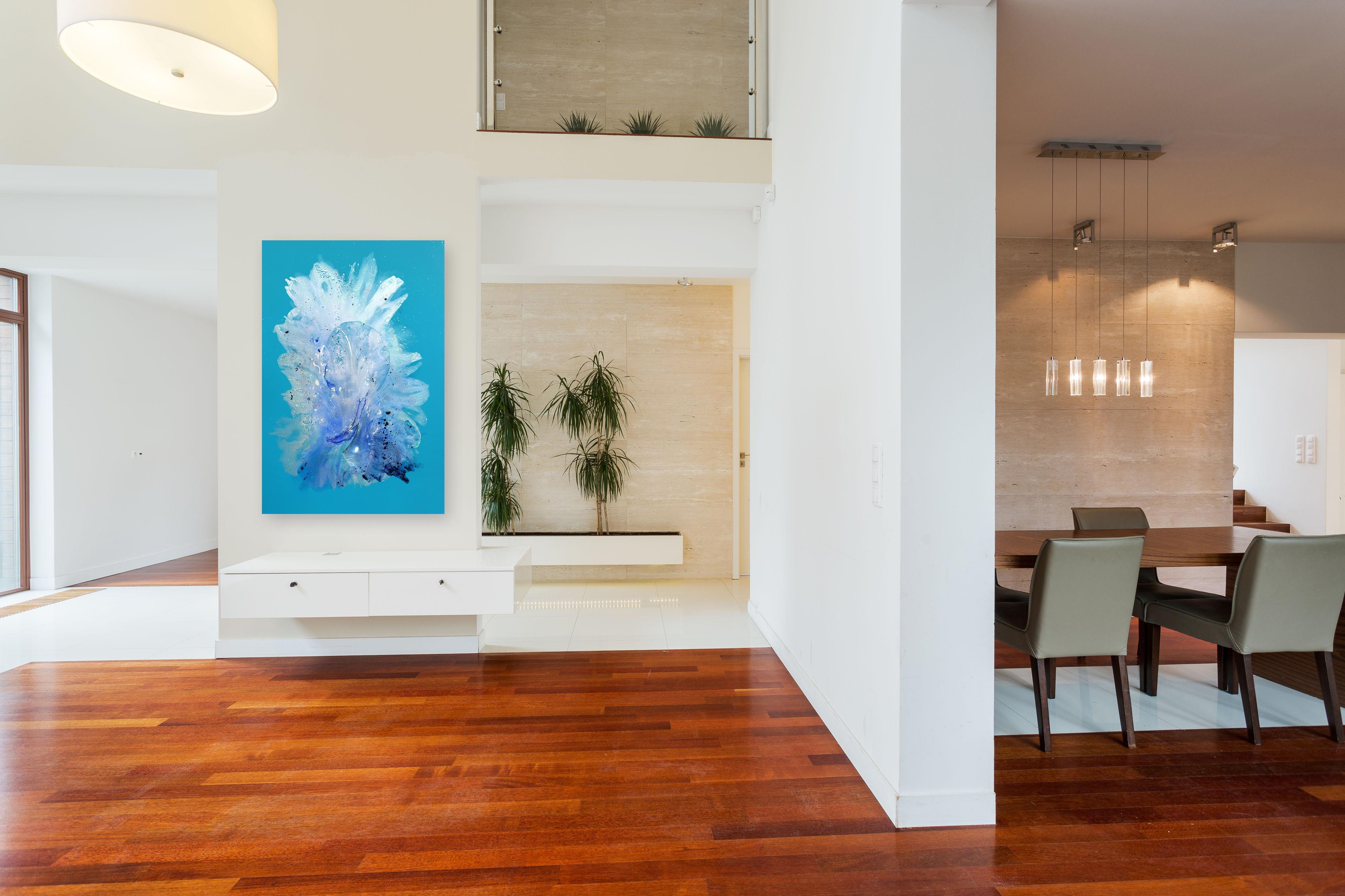 Laguna Bay - Original Minimalist Vibrant Blue Tone Abstract Contemporary Artwork en vente 1