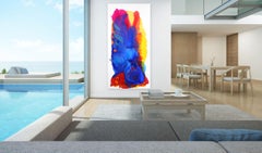 Notte magica  -  Pittura astratta blu, rossa, gialla, grande e sovradimensionata