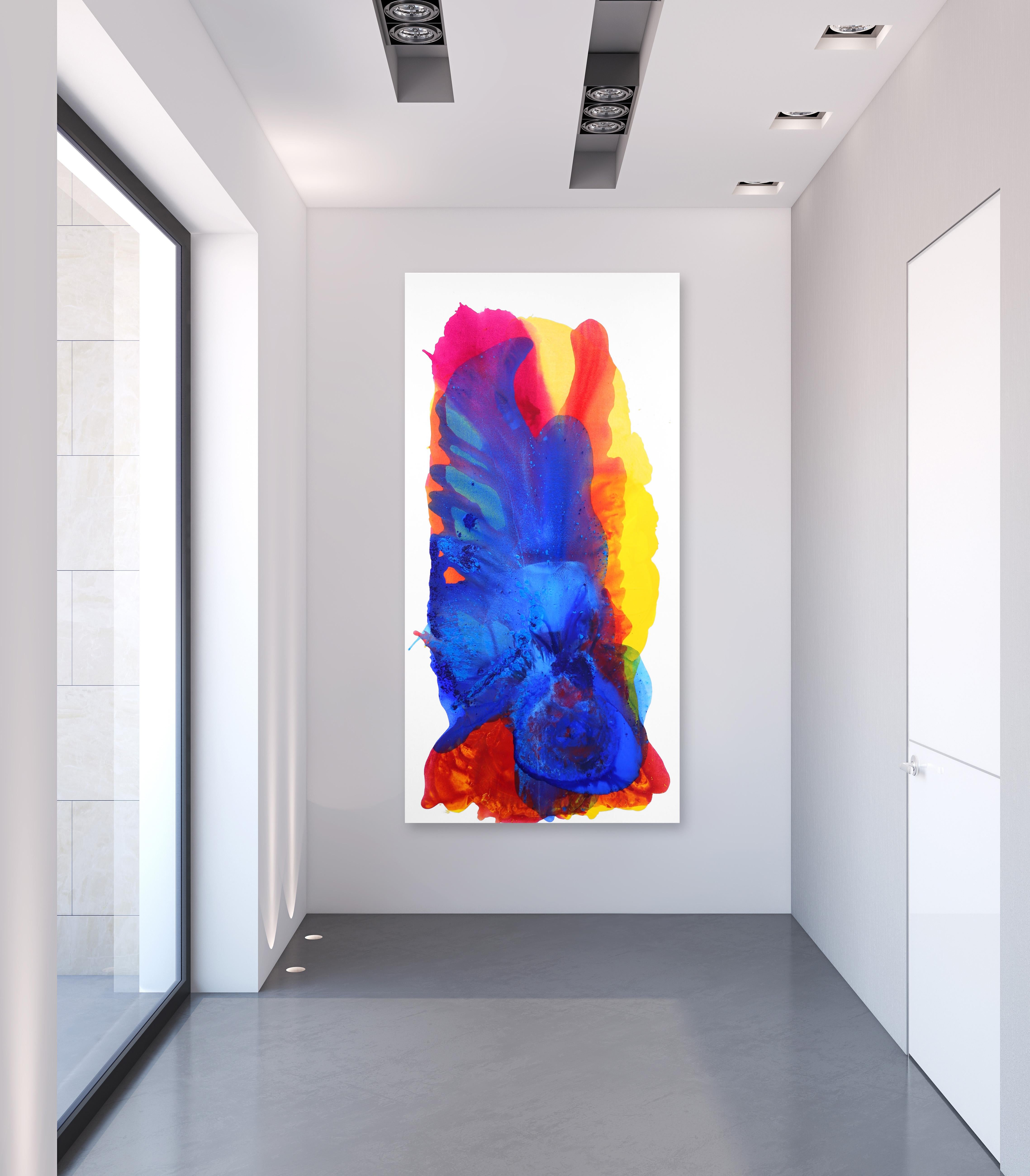 Nuit magique  -  Grande peinture abstraite colorée bleu, rouge et jaune surdimensionnée en vente 3