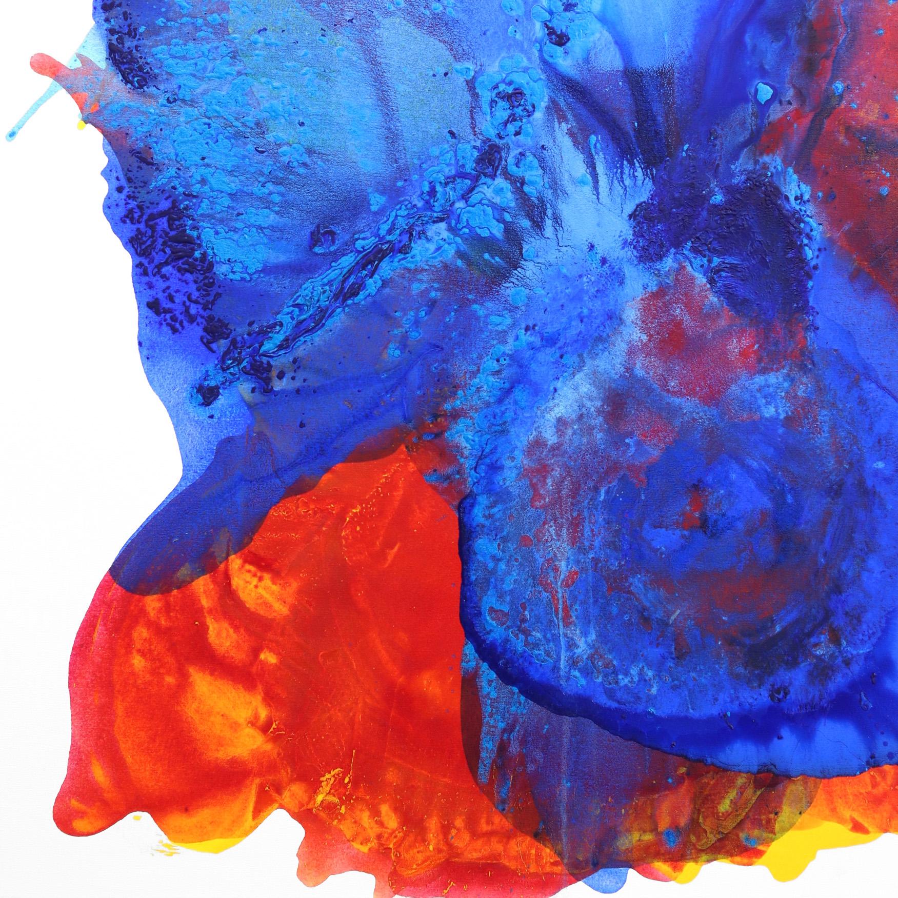 Nuit magique  -  Grande peinture abstraite colorée bleu, rouge et jaune surdimensionnée en vente 4