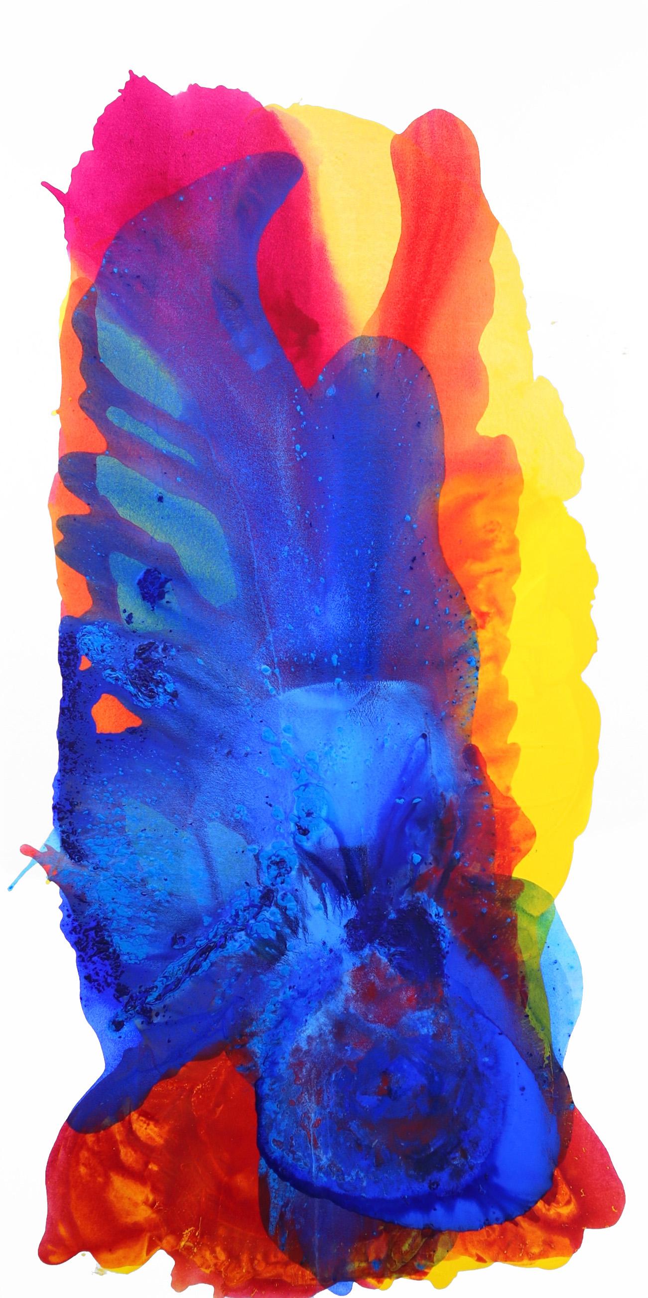 Nuit magique  -  Grande peinture abstraite colorée bleu, rouge et jaune surdimensionnée - Mixed Media Art de Clara Berta