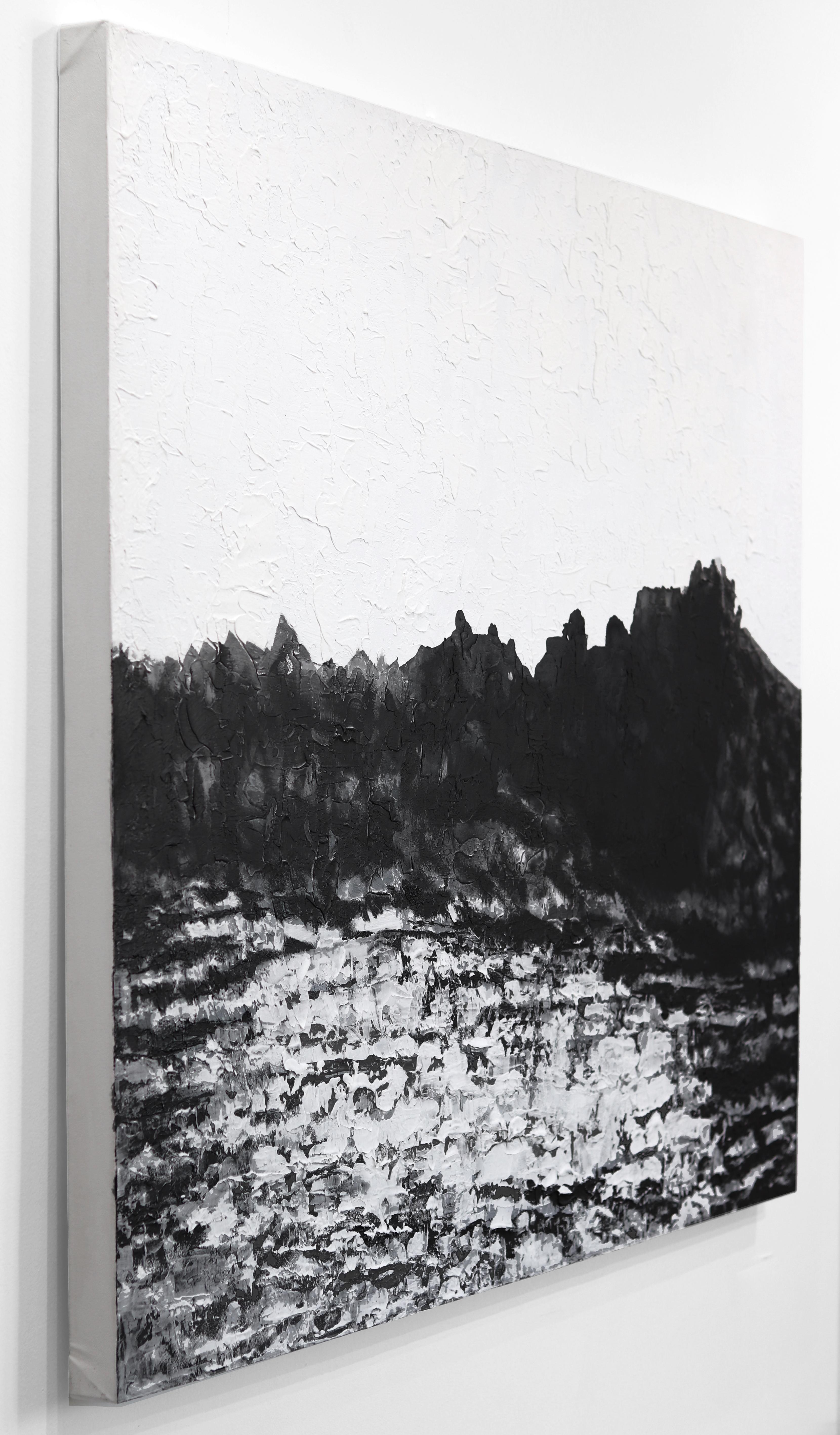 La voie de la Nature -  Grande peinture de paysage abstrait monochrome en noir et blanc en vente 1