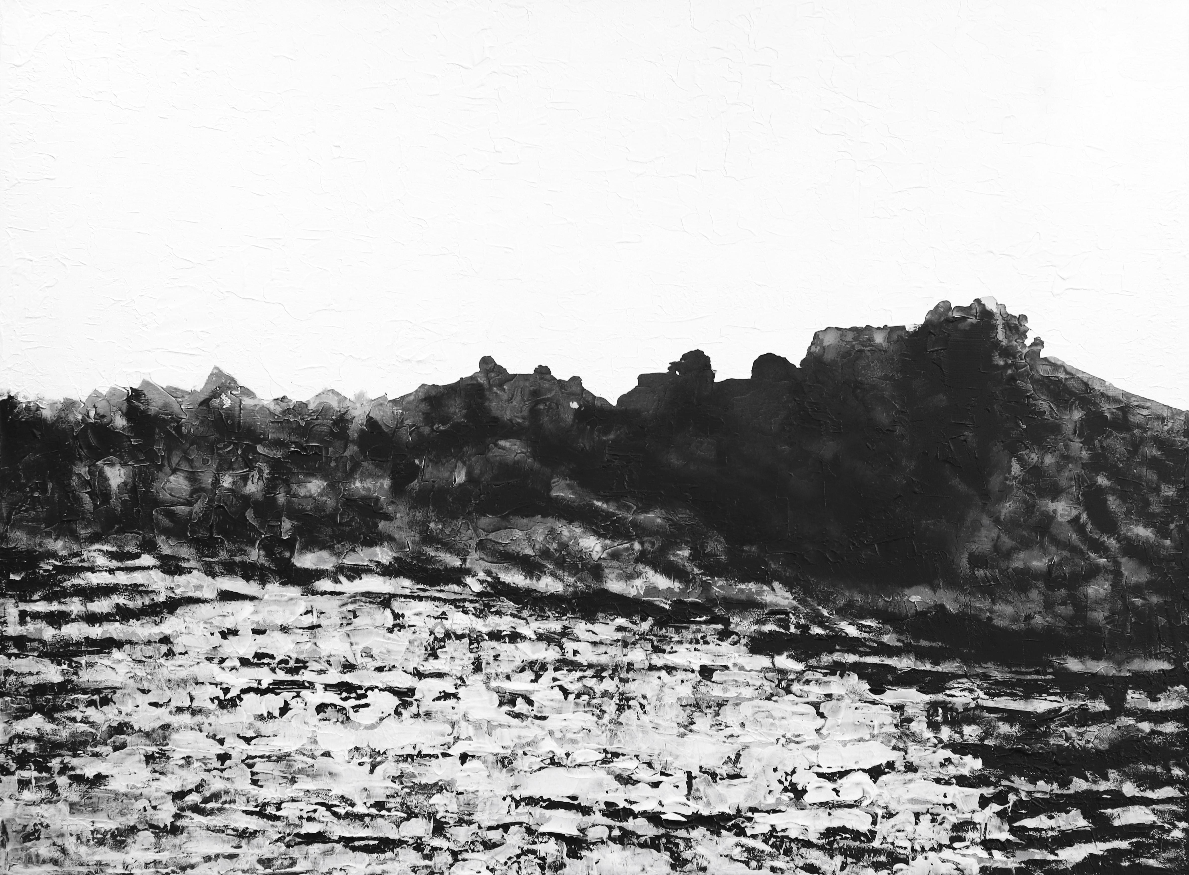 La voie de la Nature -  Grande peinture de paysage abstrait monochrome en noir et blanc - Mixed Media Art de Clara Berta
