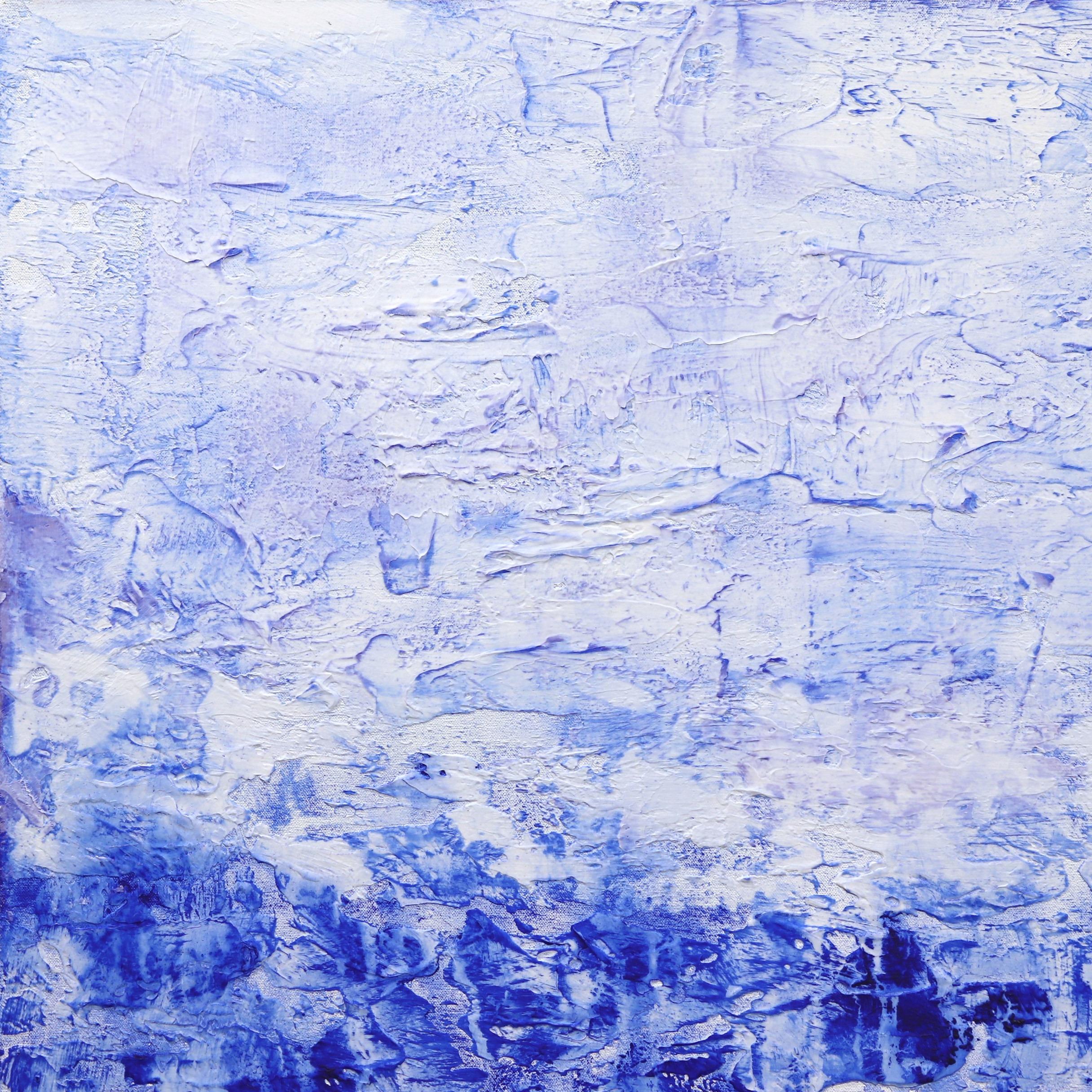 Oceanic Escape - Large Textured Blue White Abstract Oceanscape Water Painting For Sale 1