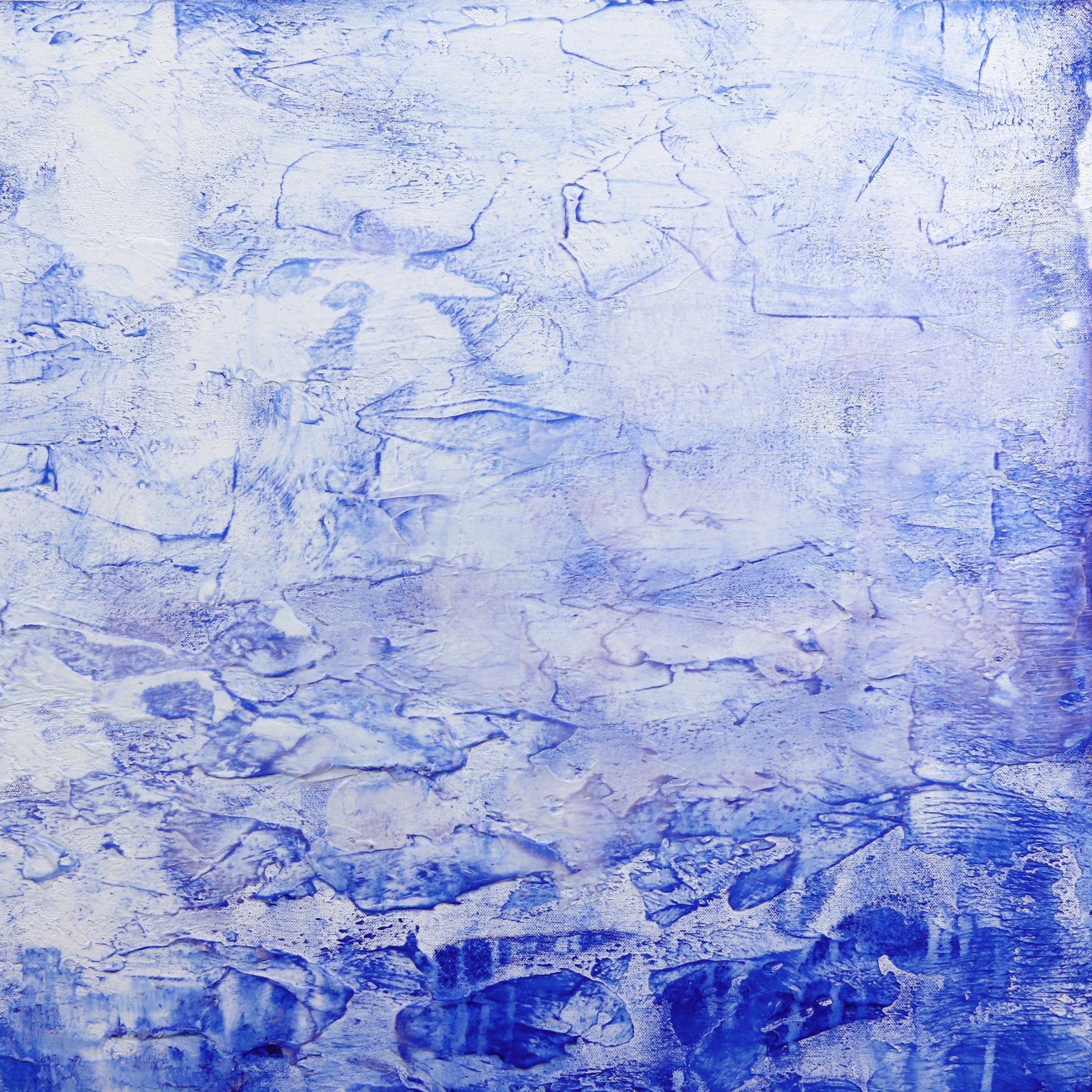 Oceanic Escape - Large Textured Blue White Abstract Oceanscape Water Painting For Sale 3