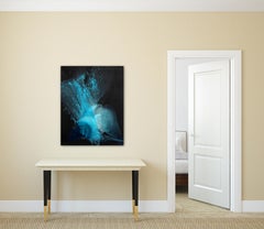 Weltraum  - Türkisblau auf Schwarz Original Abstraktes Gemälde auf Leinwand