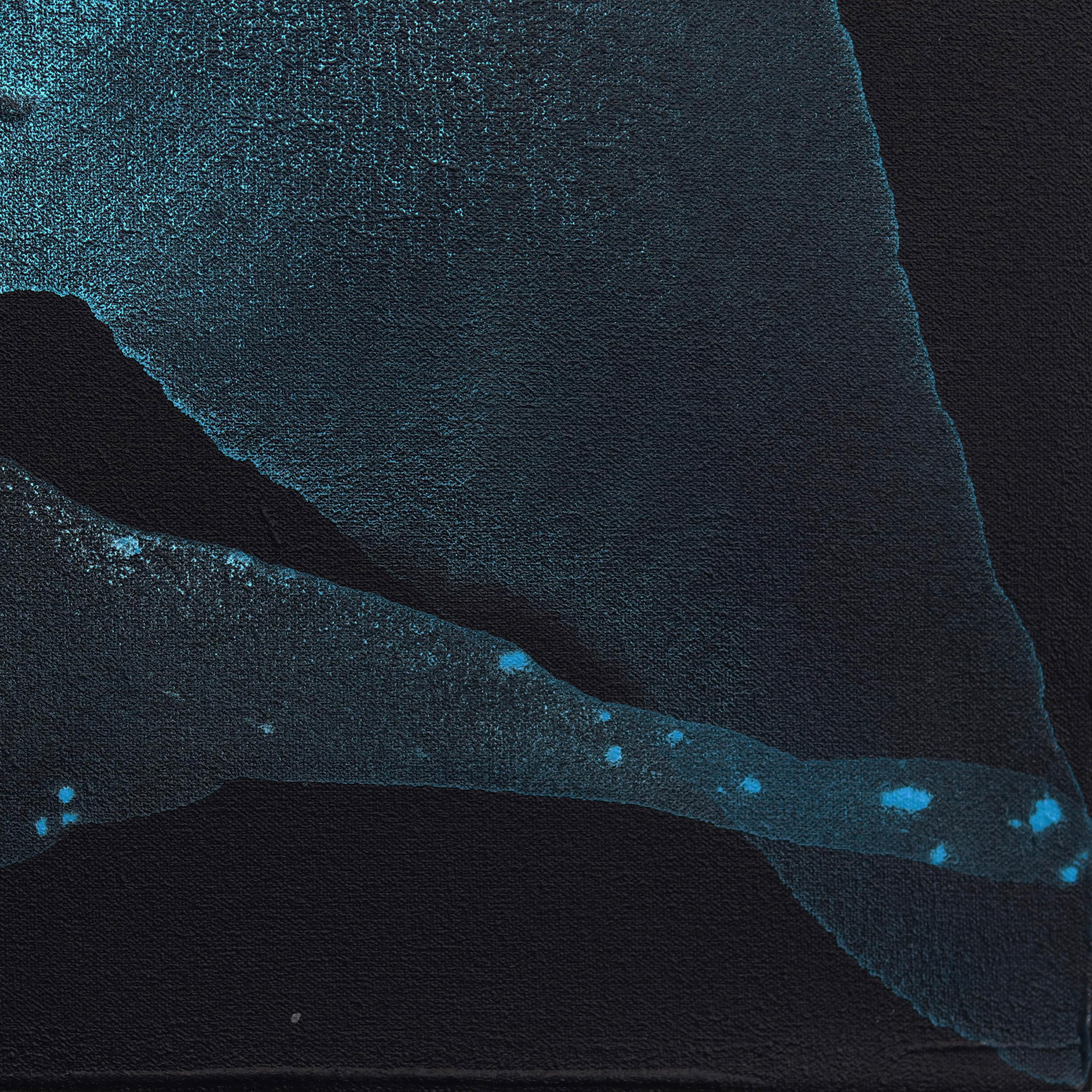 Outer Space  - Blu turchese su nero Pittura astratta originale su tela in vendita 5