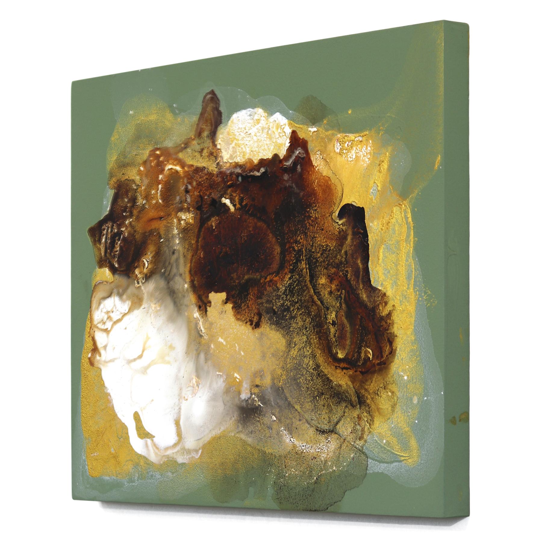 Quiet Earth - Original Minimalist Gold, Brown Tone Abstract Contemporary Artwork - Marron Abstract Painting par Clara Berta