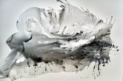 Radiant Night' Large Black & White Bold Watery Light-Filled Poured Abstraction