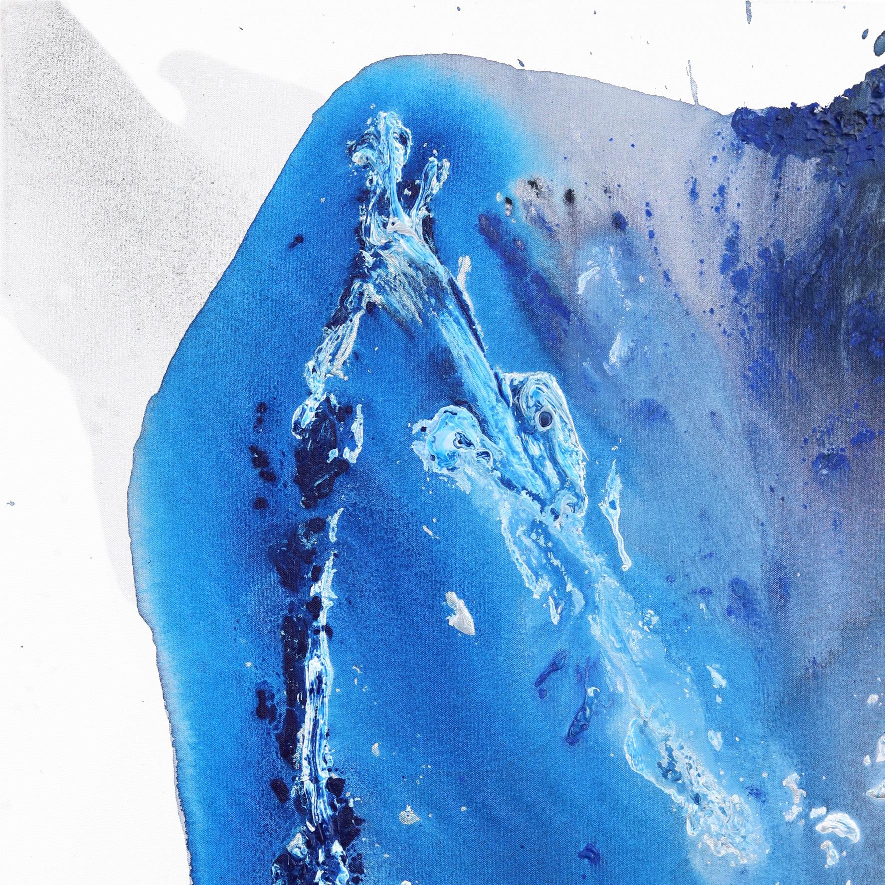 Rhapsody en bleu  - Grande peinture abstraite minimaliste bleue et blanche texturée - Abstrait Painting par Clara Berta