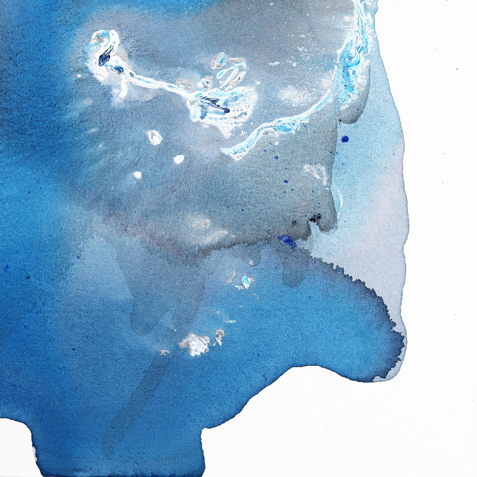 Rhapsody en bleu  - Grande peinture abstraite minimaliste bleue et blanche texturée en vente 3