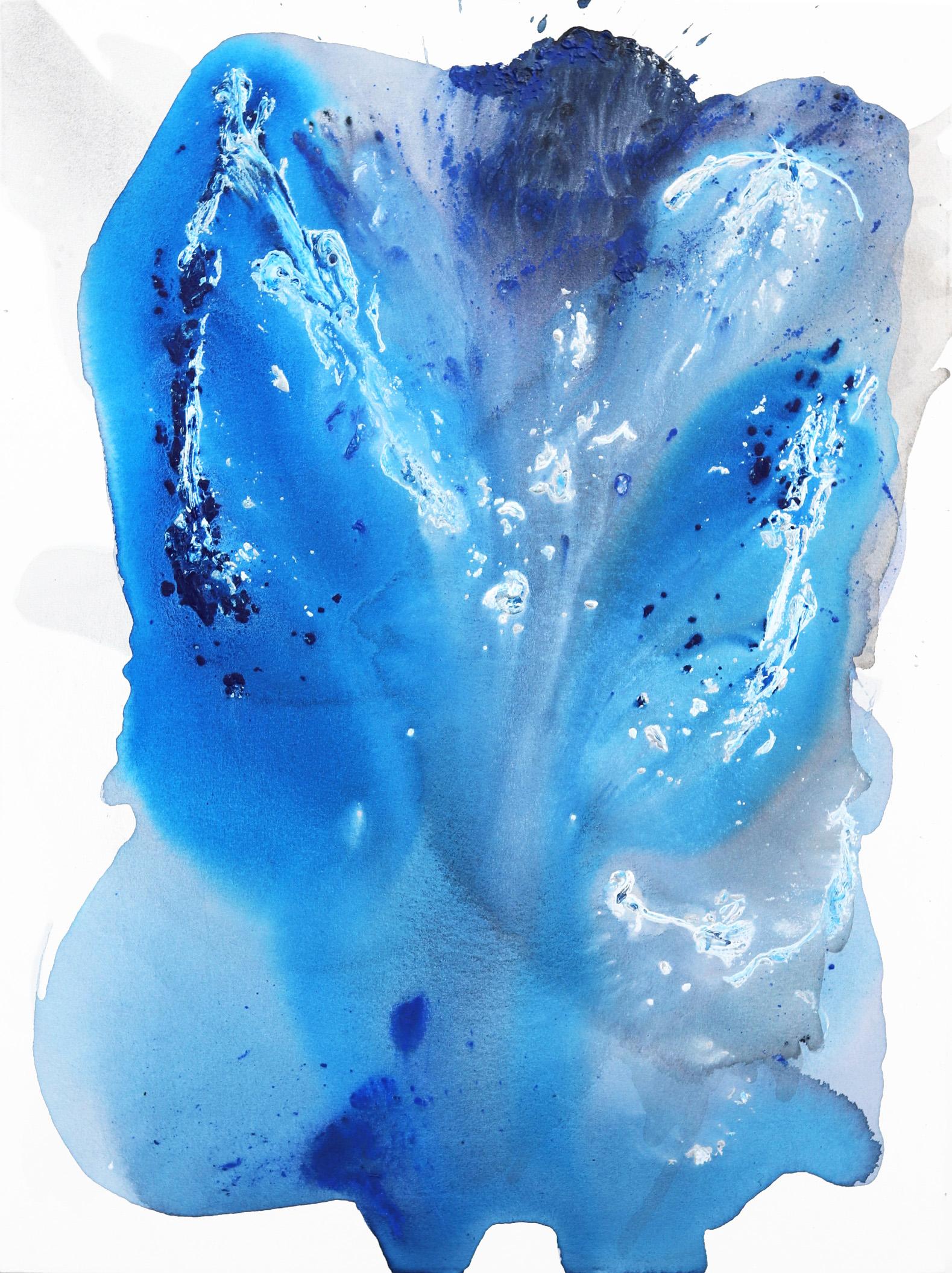 Abstract Painting Clara Berta - Rhapsody en bleu  - Grande peinture abstraite minimaliste bleue et blanche texturée