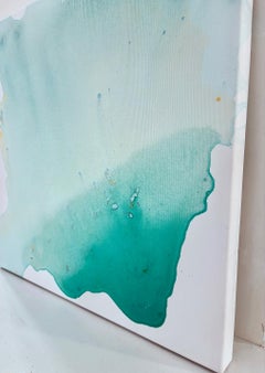 'Spring Time' Luminous watery layered biomorphic abstraction green white sparkle