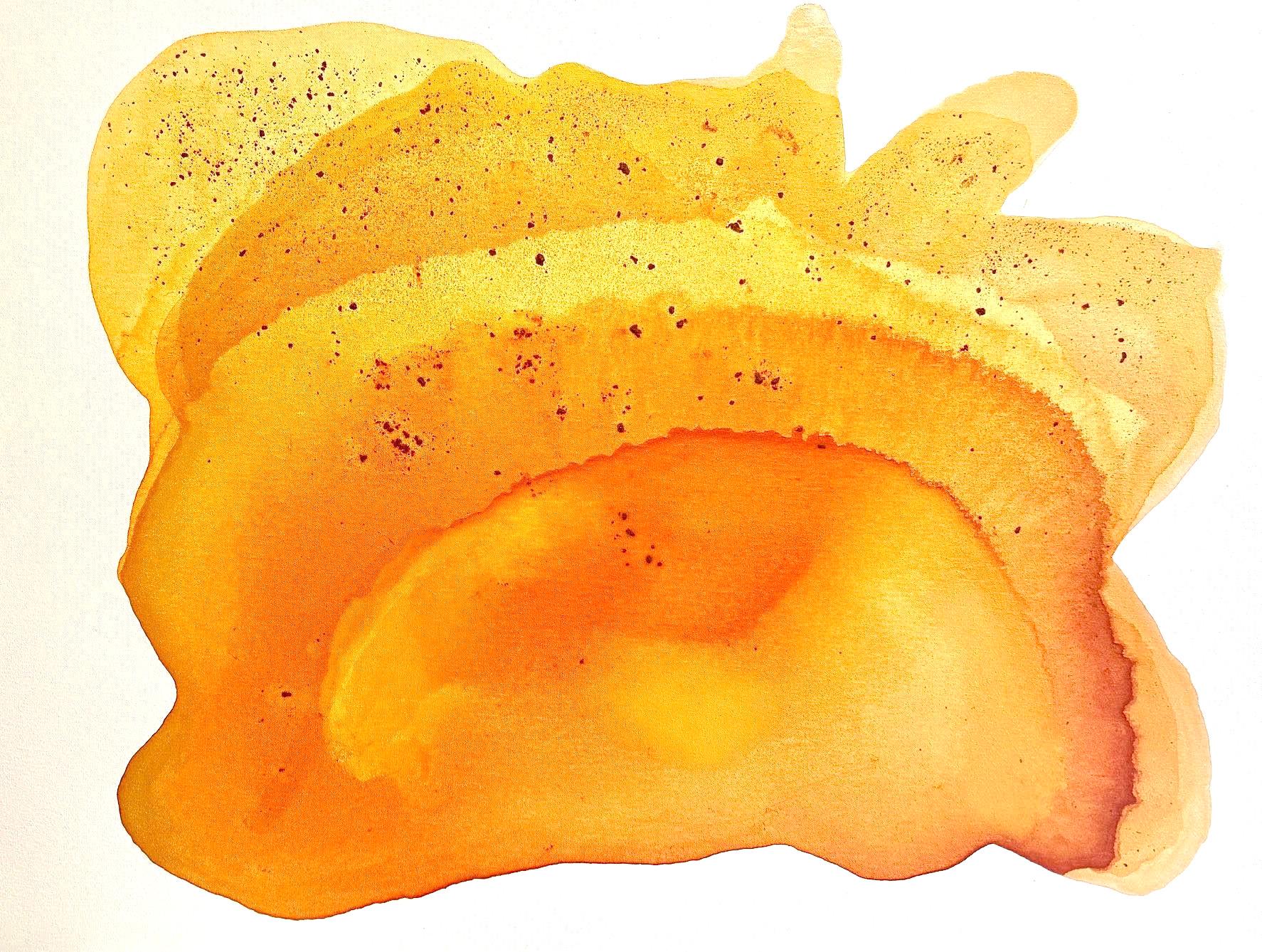 Clara Berta Abstract Painting - "Sunset Mirage" Light-Filled Brilliant Poured Abstract Orange Yellow Gold White