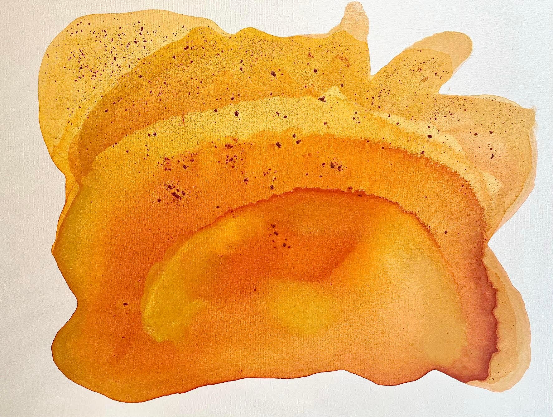Clara Berta Abstract Painting - "Sunset Mirage" Poured paint abstraction orange yellow gold on white subtle gold