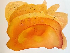 "Sunset Mirage" Poured paint abstraction orange yellow gold on white subtle gold