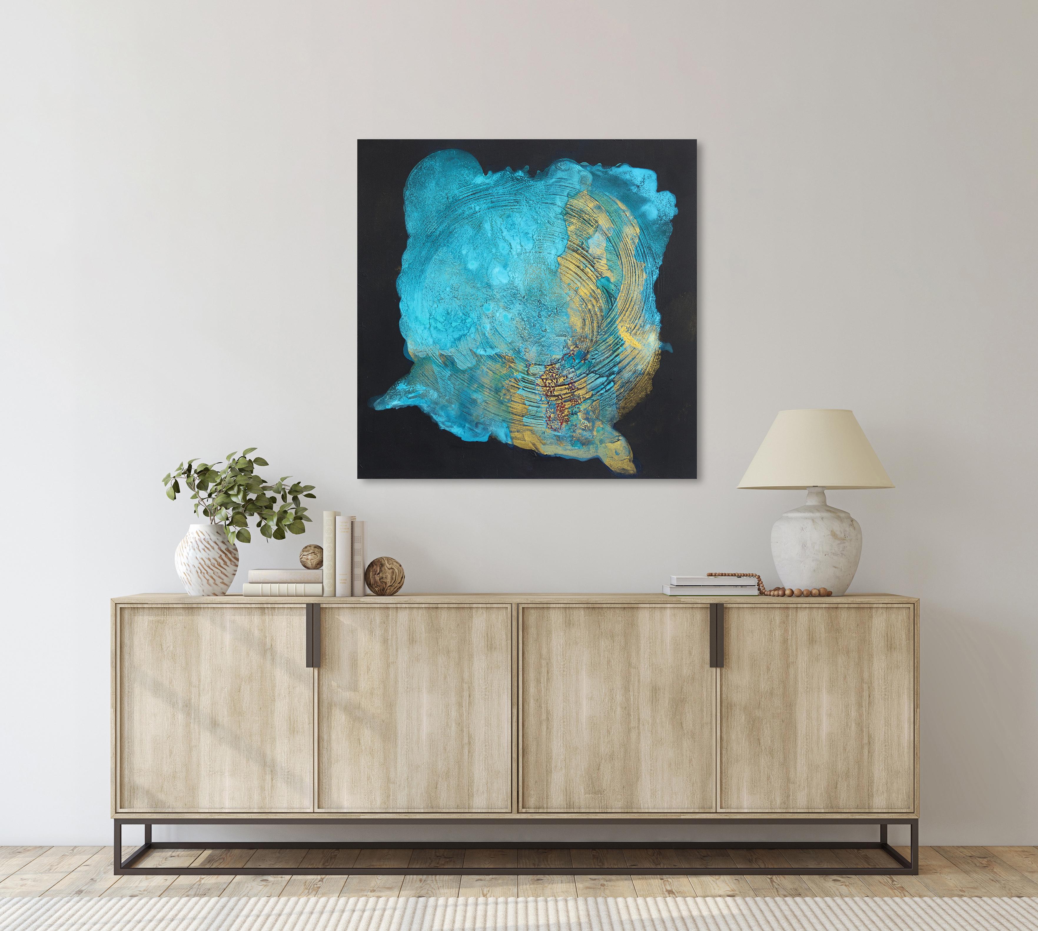 Teal Treasures -  Turquoise Original Textured Abstract Painting For Sale 1