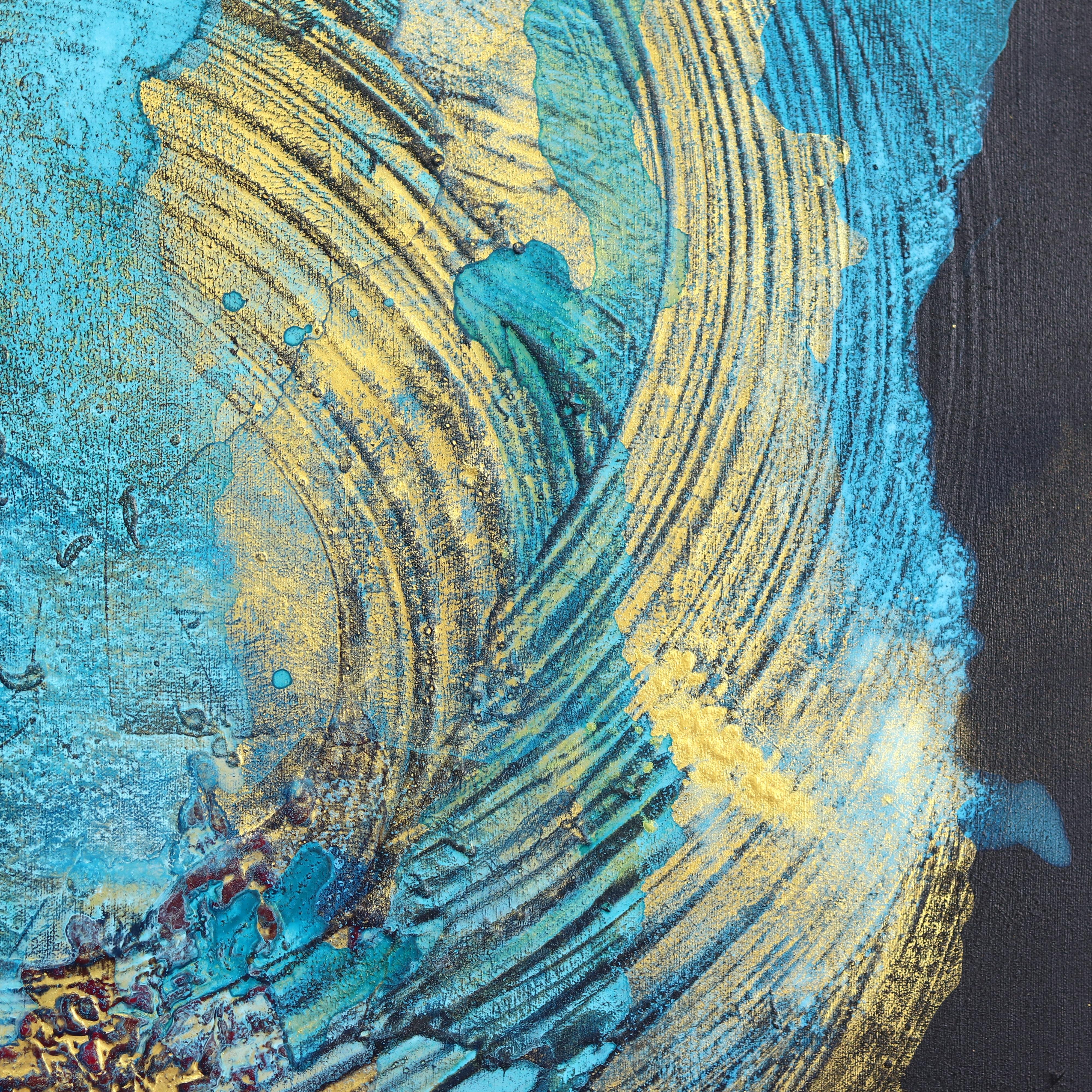 Trésors de Sarcelles -  Turquoise, peinture abstraite texturée originale en vente 2
