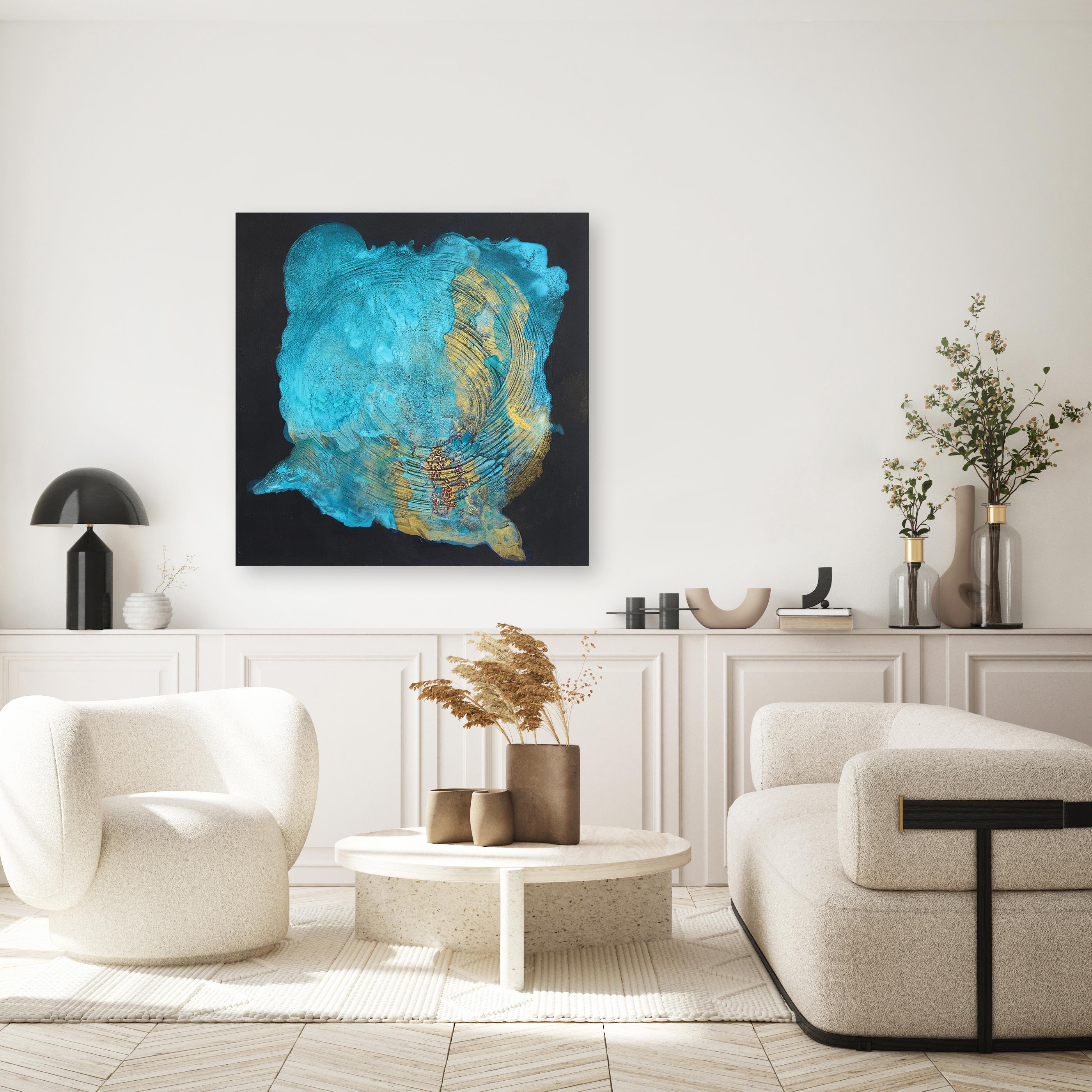 Teal Treasures -  Turquoise Original Textured Abstract Painting For Sale 6