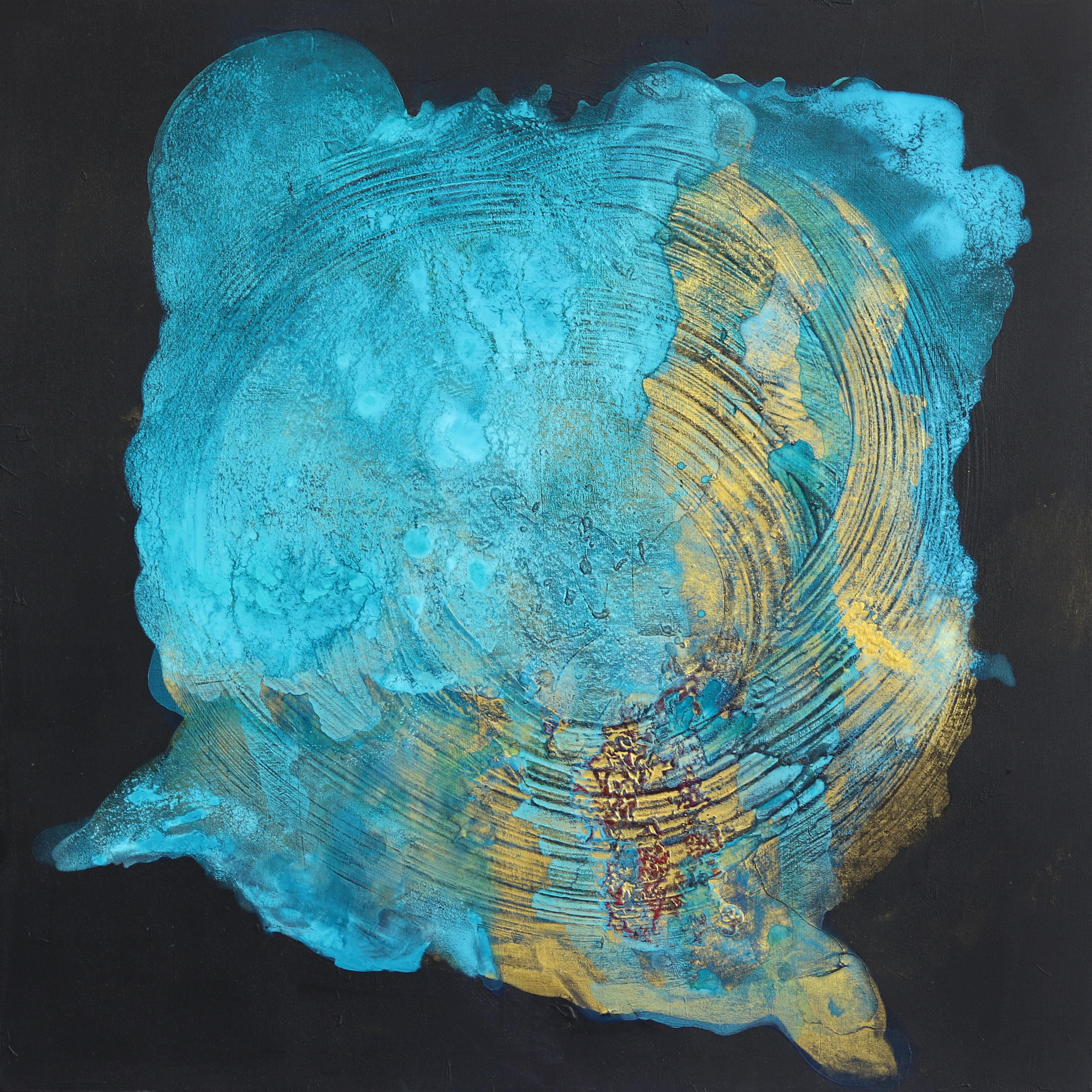 Abstract Painting Clara Berta - Trésors de Sarcelles -  Turquoise, peinture abstraite texturée originale