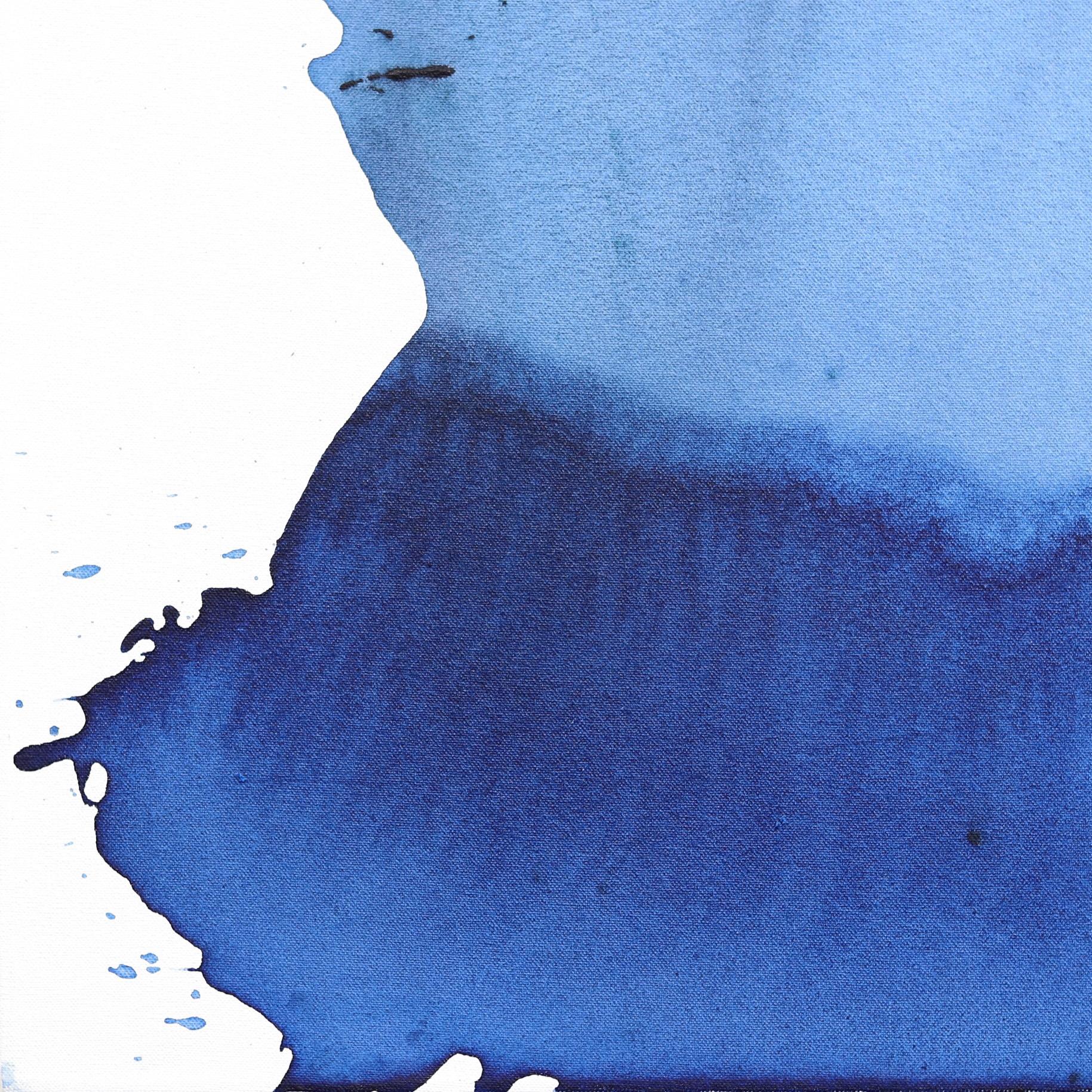 Unwavering - Blaues Original Minimalistisches abstraktes Meereslandschafts-Aquarellgemälde auf Leinwand im Angebot 4