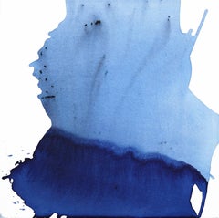 Unwavering - Blaues Original Minimalistisches abstraktes Meereslandschafts-Aquarellgemälde auf Leinwand