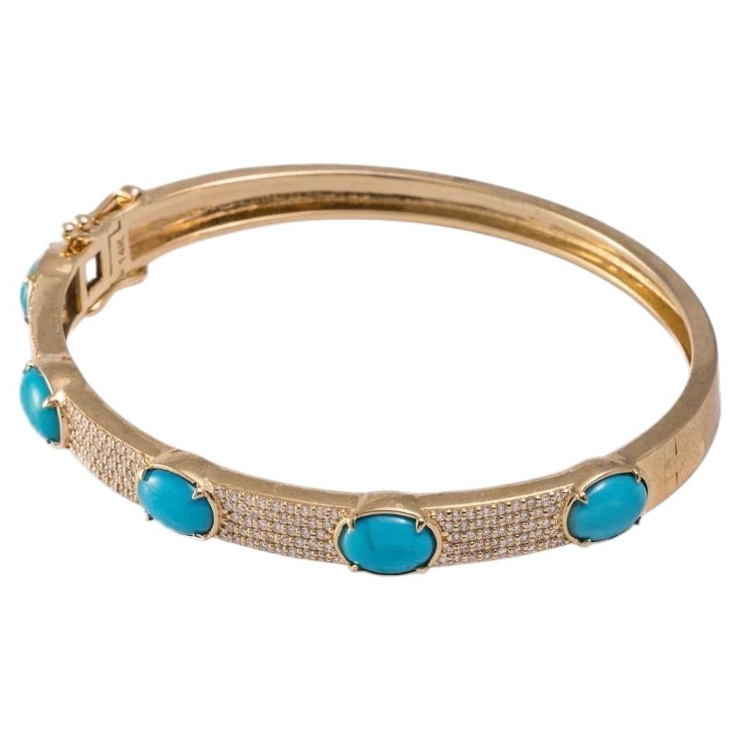 Clara Bracelet - Large Diamond & Turquoise Bracelet in 14k Gold