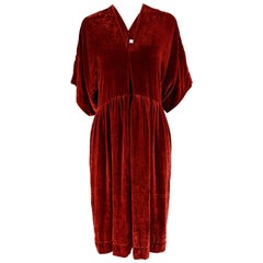 Vintage Clara Collins Paris Red Silk Velvet Oversized Dress