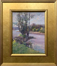 Summer on the River, American Impressionist Oil River Landscape by Female Artist