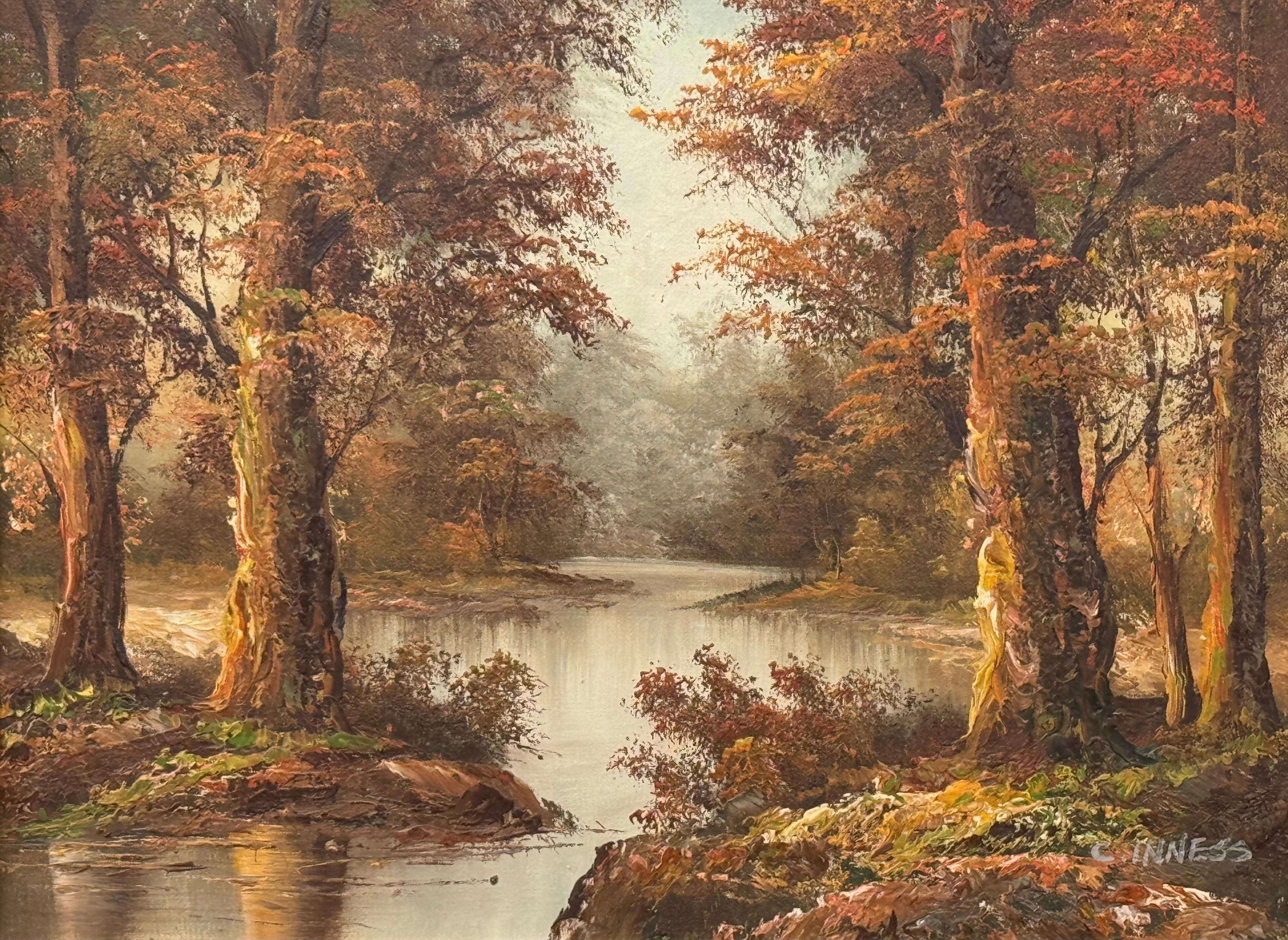 Paysage forestier - une peinture à l'huile ancienne de l'artiste américain du 19e siècle en vente 8