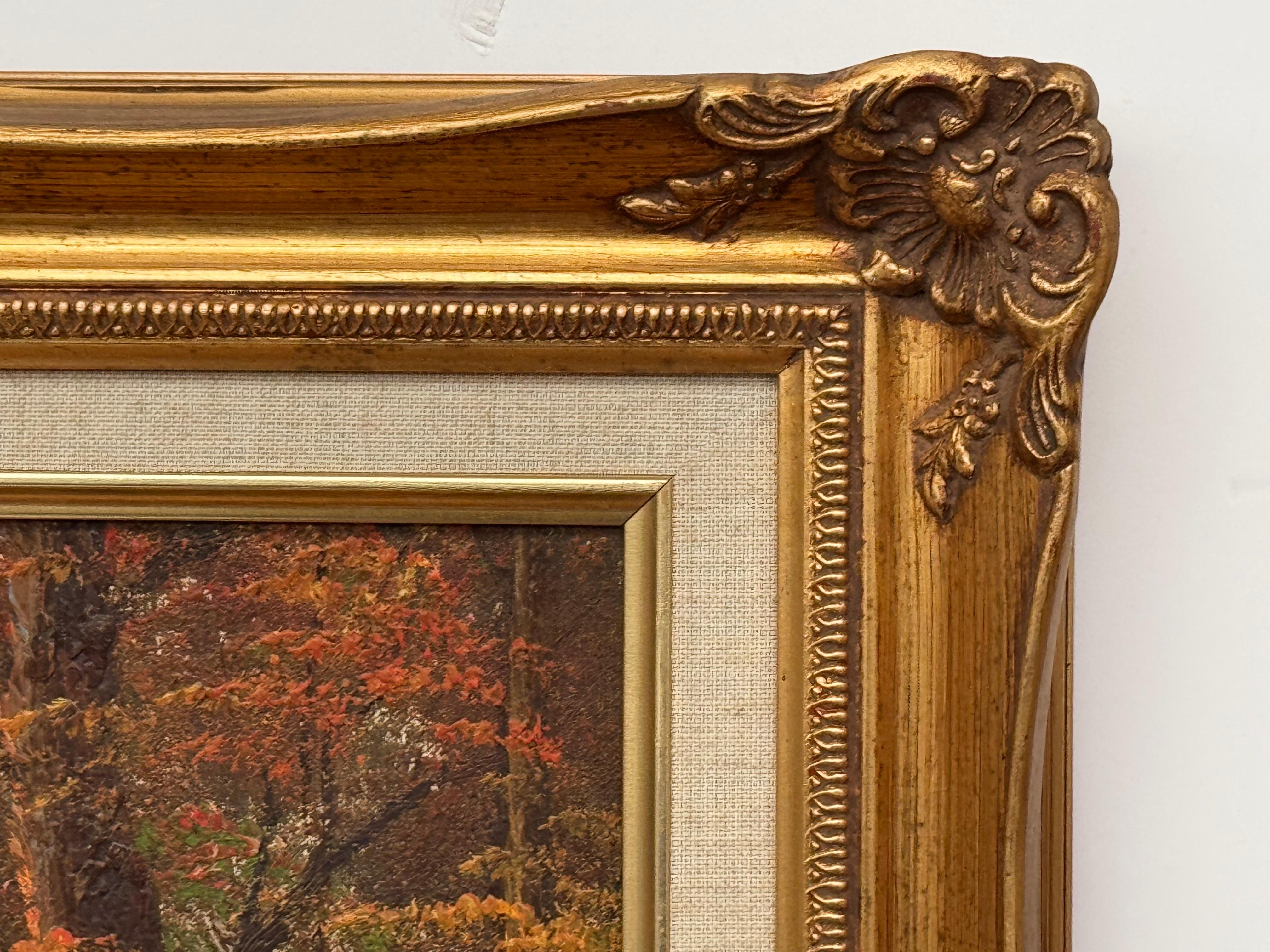 Paysage forestier - une peinture à l'huile ancienne de l'artiste américain du 19e siècle en vente 9