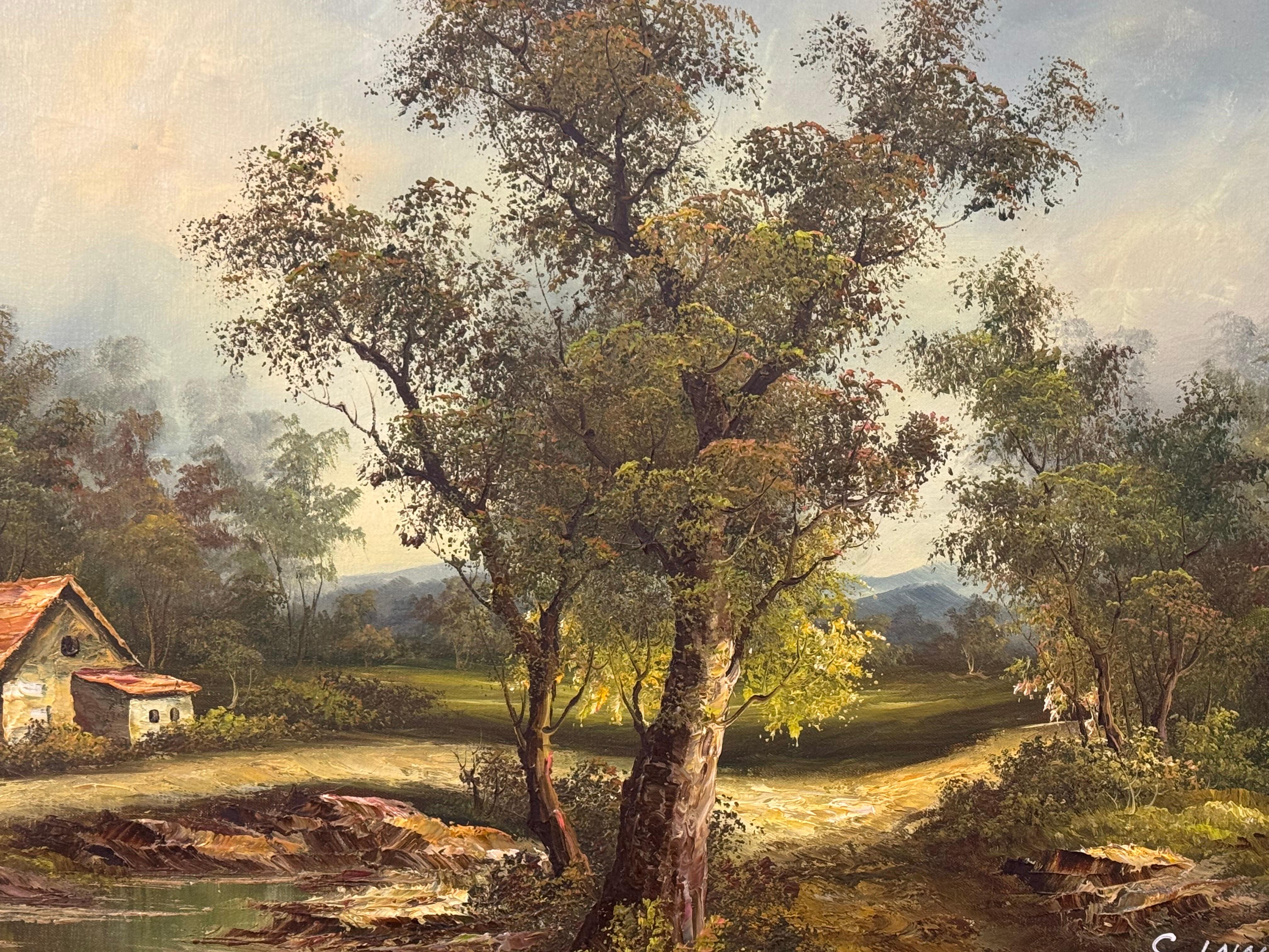 Paisaje forestal - un óleo antiguo de un artista estadounidense del siglo XIX - Painting de Clara Davis Inness