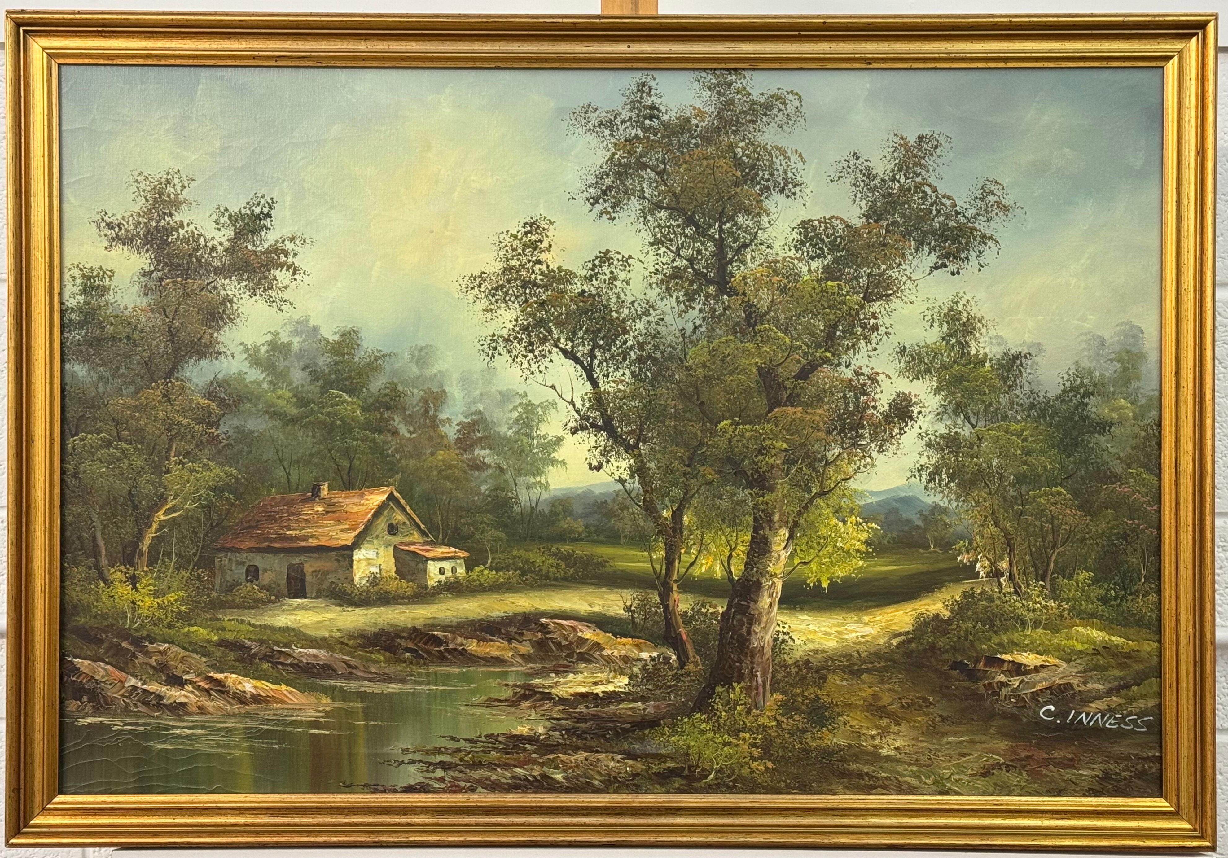 Paisaje forestal - un óleo antiguo de un artista estadounidense del siglo XIX - Painting realista estadounidense de Clara Davis Inness
