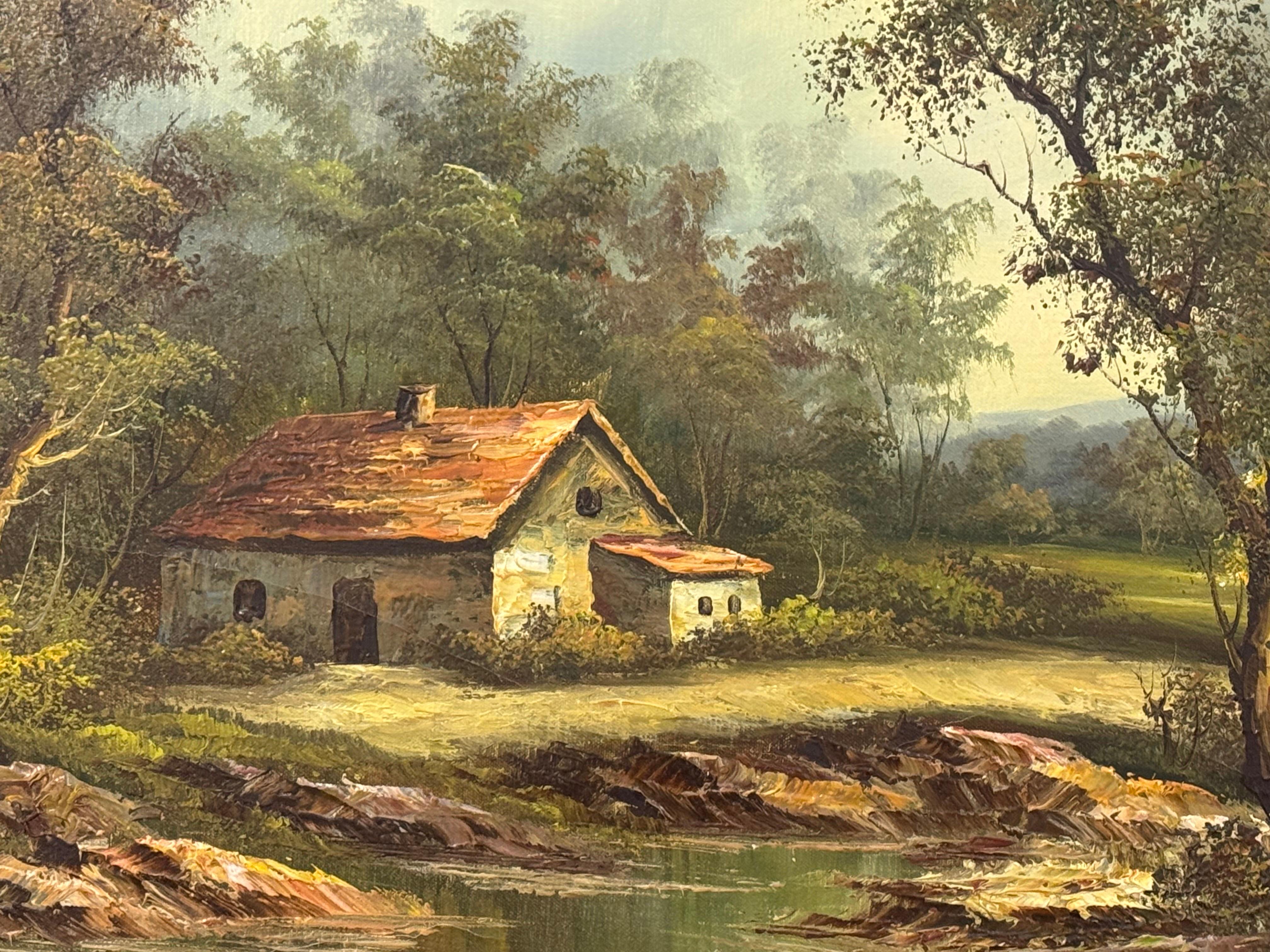 Paisaje forestal - un óleo antiguo de un artista estadounidense del siglo XIX - Figurative Painting Marrón de Clara Davis Inness