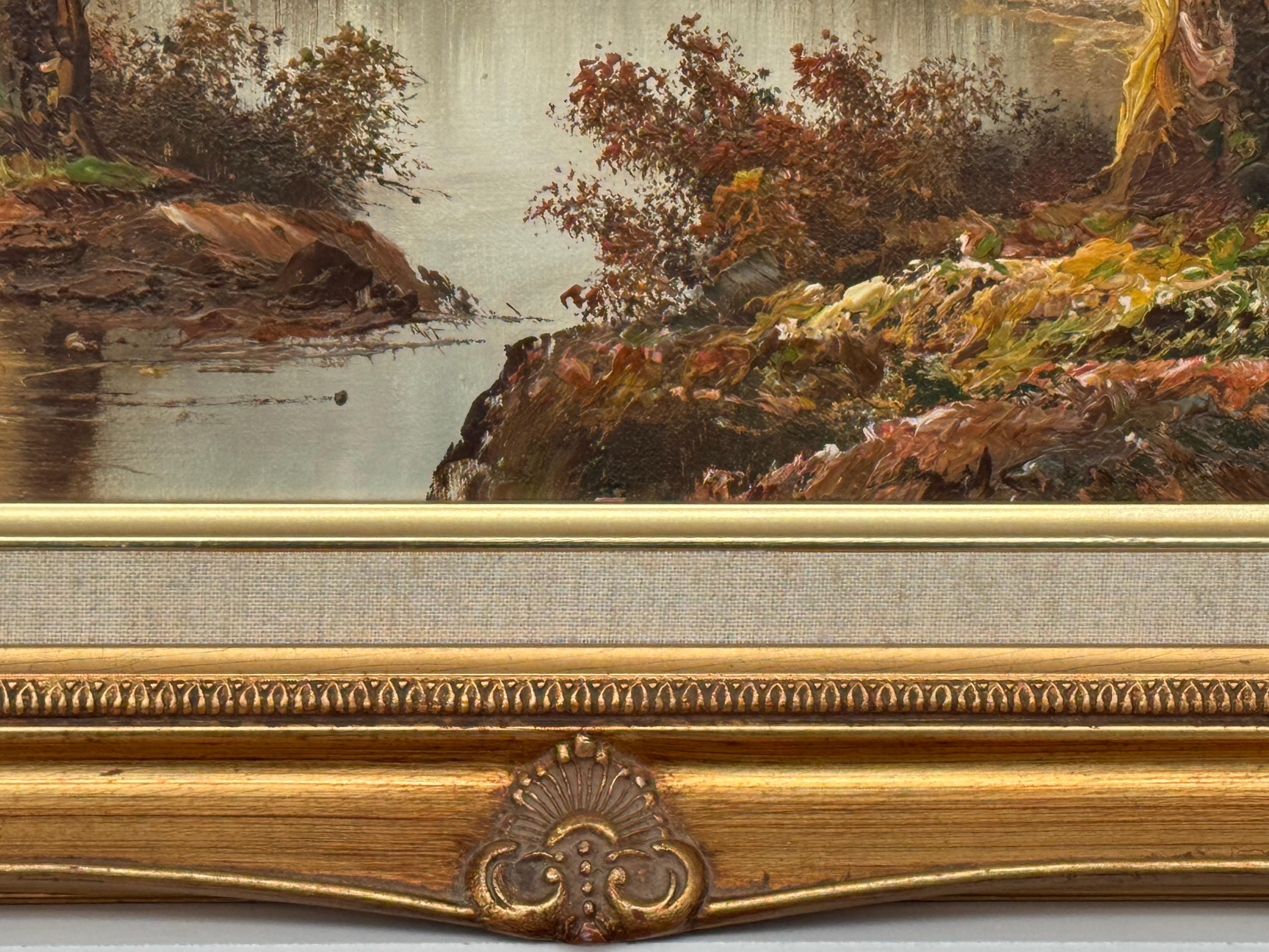 Paysage forestier - une peinture à l'huile ancienne de l'artiste américain du 19e siècle en vente 1