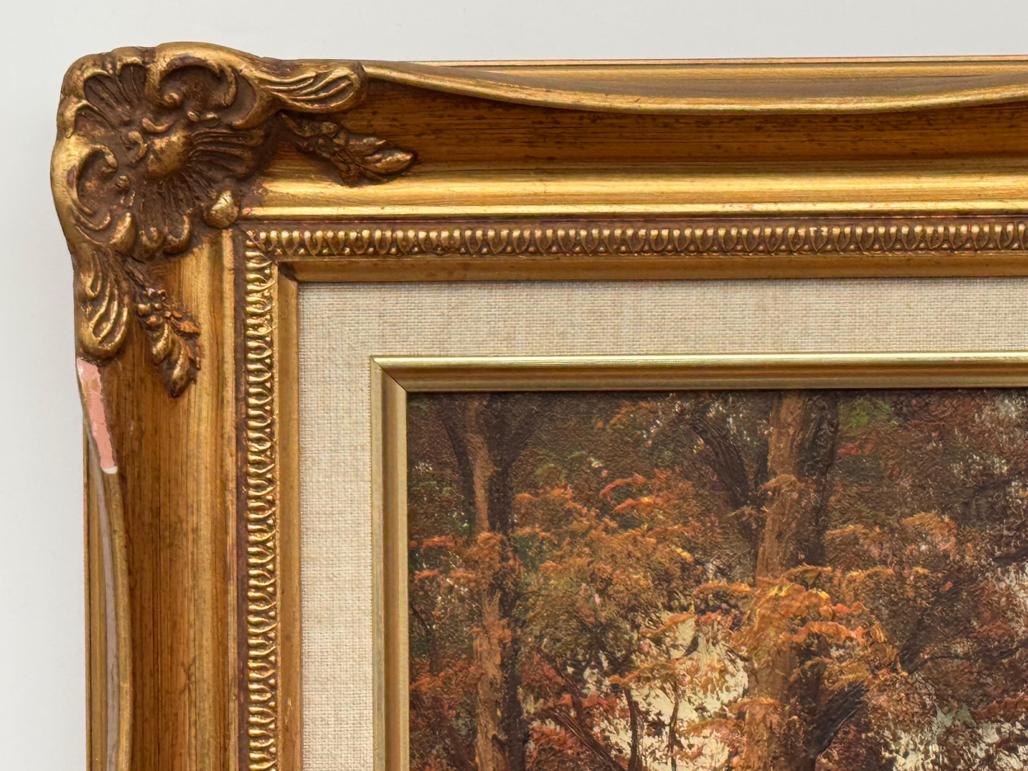 Paysage forestier - une peinture à l'huile ancienne de l'artiste américain du 19e siècle en vente 3