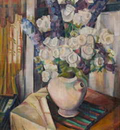 Bodegón Floral de Campanas de Canterbury, Artista Cubista Femenina, Escuela de Cleveland