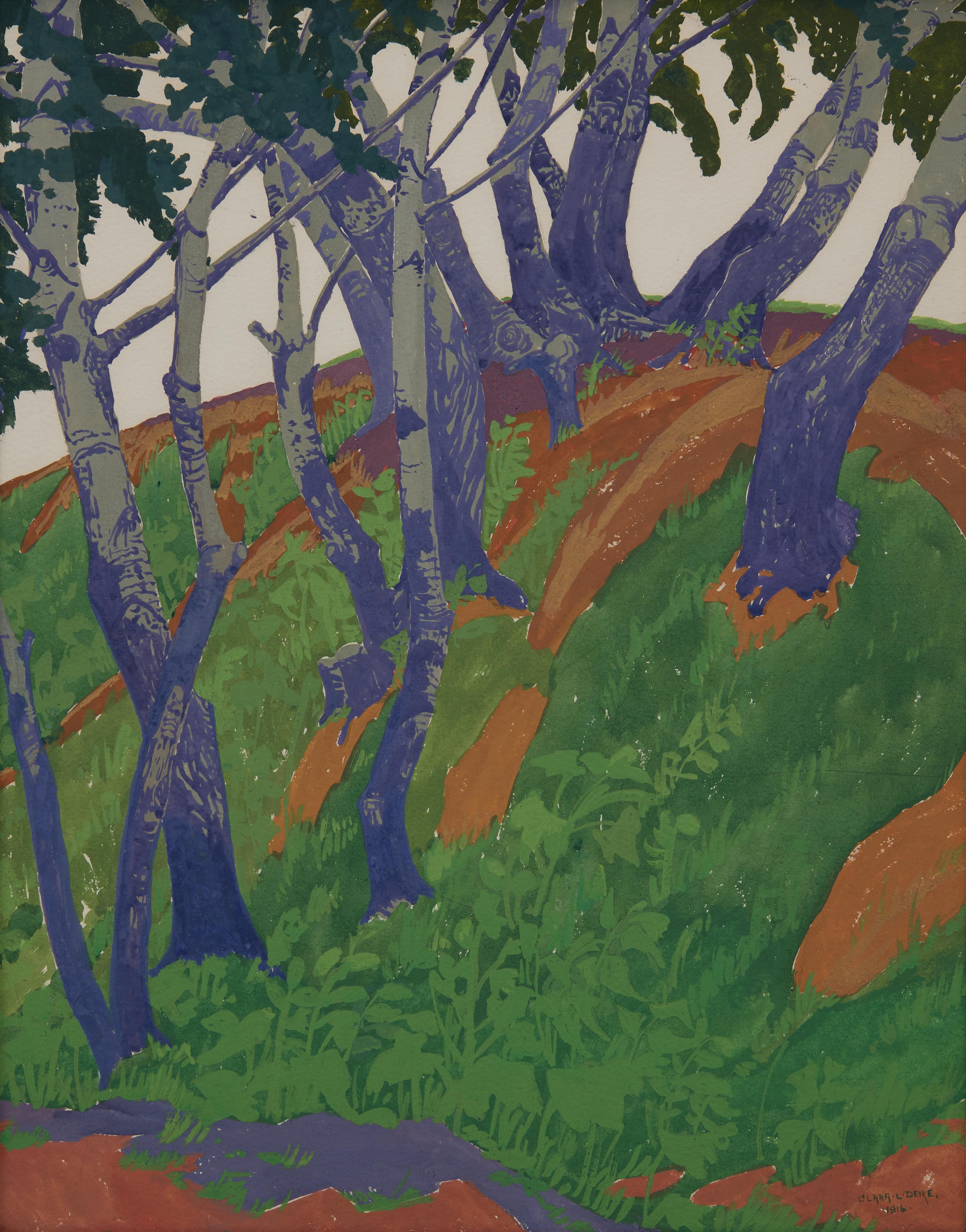 Hillside and Stream, moderne Malerei der Cleveland School des frühen 20. Jahrhunderts – Painting von Clara Deike