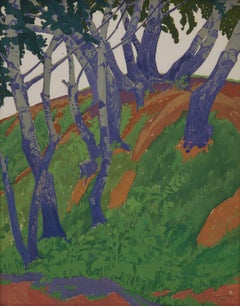 Antique Hillside and Stream, early 20th century modernist Cleveland School painting