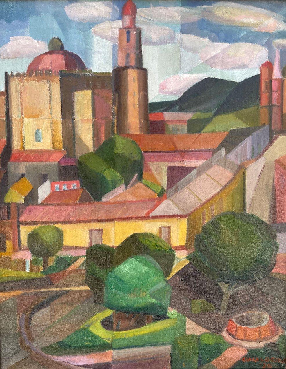 View from Palace at Cortez, CUernavaca, Mexico, cubist 1930 painting - Painting by Clara Deike