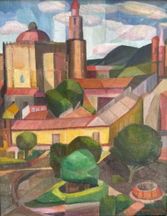 View from Palace at Cortez, CUernavaca, Mexico, cubist 1930 painting