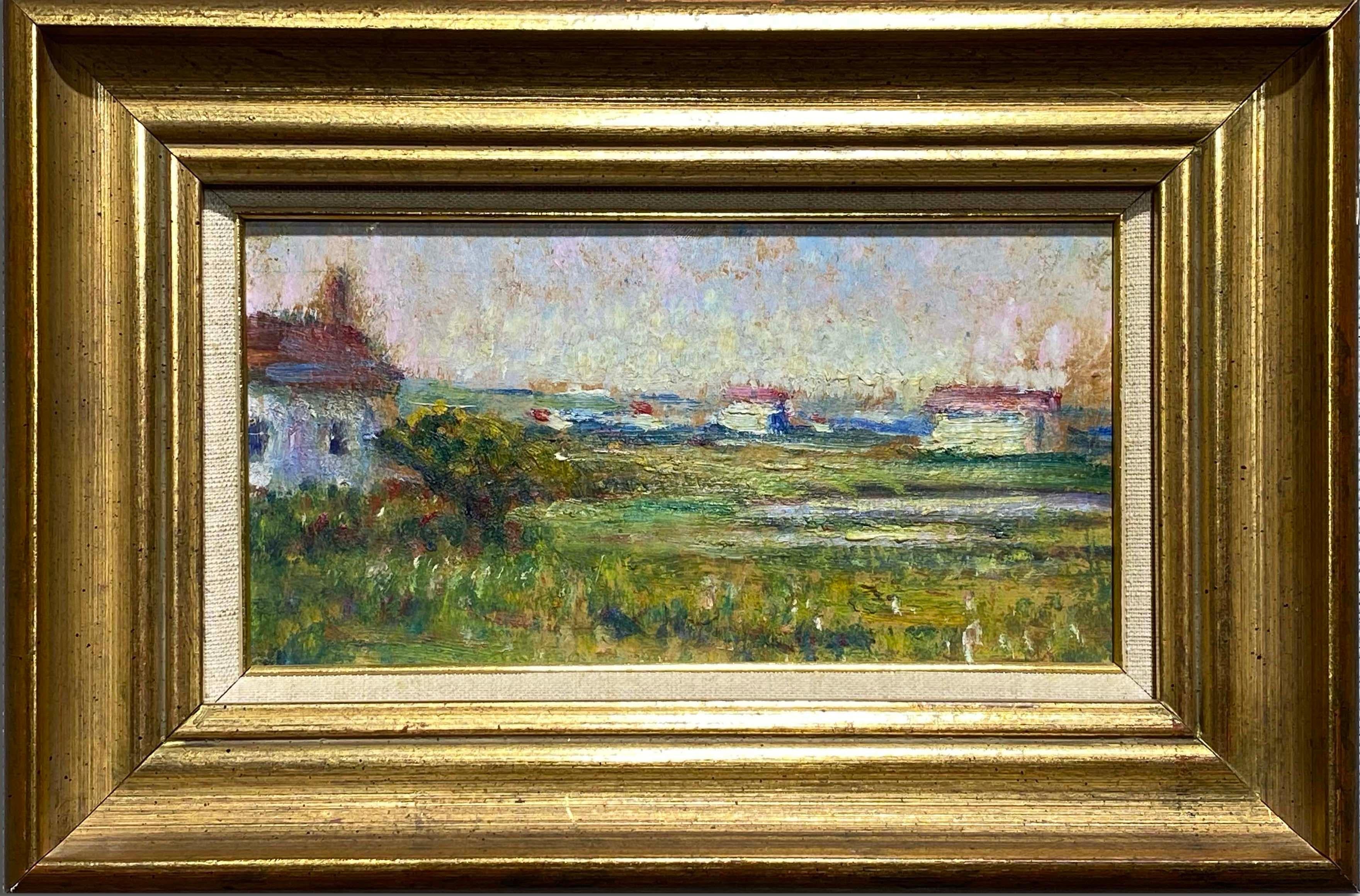  Peinture à l'huile impressionniste américaine ancienne représentant une artiste féminine de Philadelphie, 1918  - Painting de Clara Elizabeth Sackett