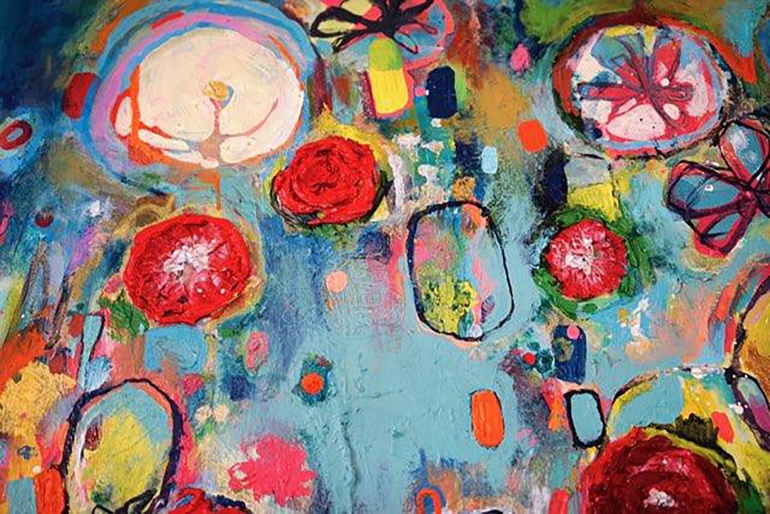 Walking through a Rose Garden Naked - Abstract Painting by Clara Fialho