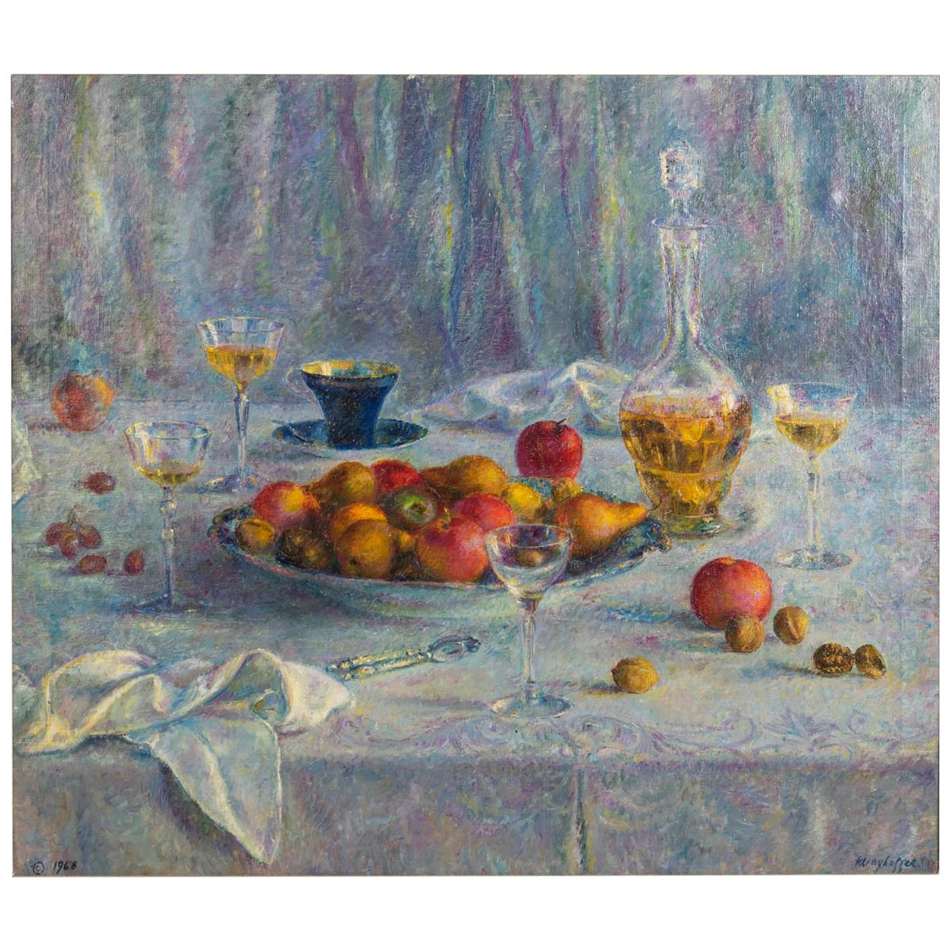 Clara Klinghoffer Still Life of Fruit Set Upon a Table, Oil on Canvas