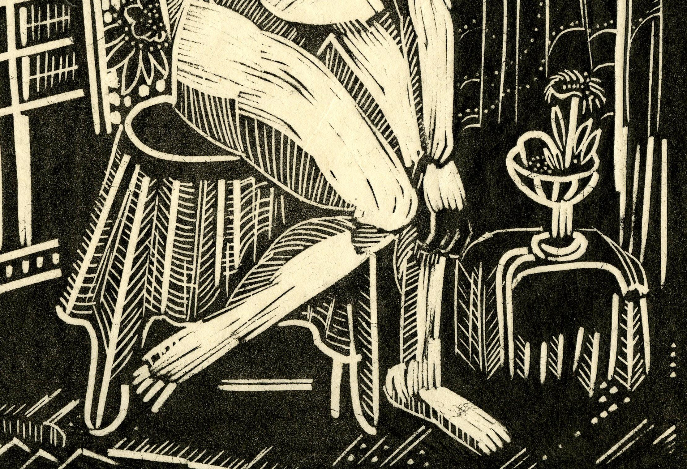 Nudo I
Xilografia, 1927 circa
Firmato, intitolato e numerato a matita
Edizione: 20, questo imp 2/20, l'edizione non è mai stata realizzata
Rarissima xilografia modernista. 
Realizzato mentre l'artista studiava con Hans Hoffman a Capri e a
